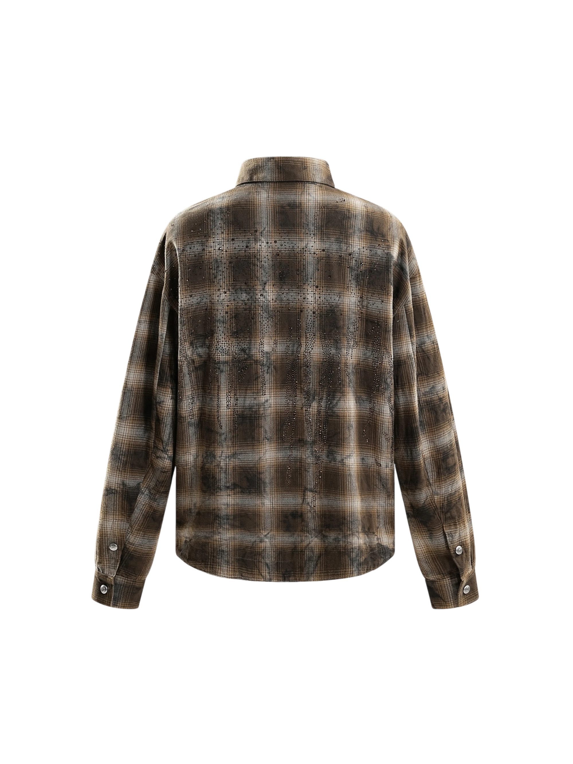 TBHNP Eclipse of the Blood Moon rhinestone buckle plaid flannel shirt — men's gothic streetwear button-up