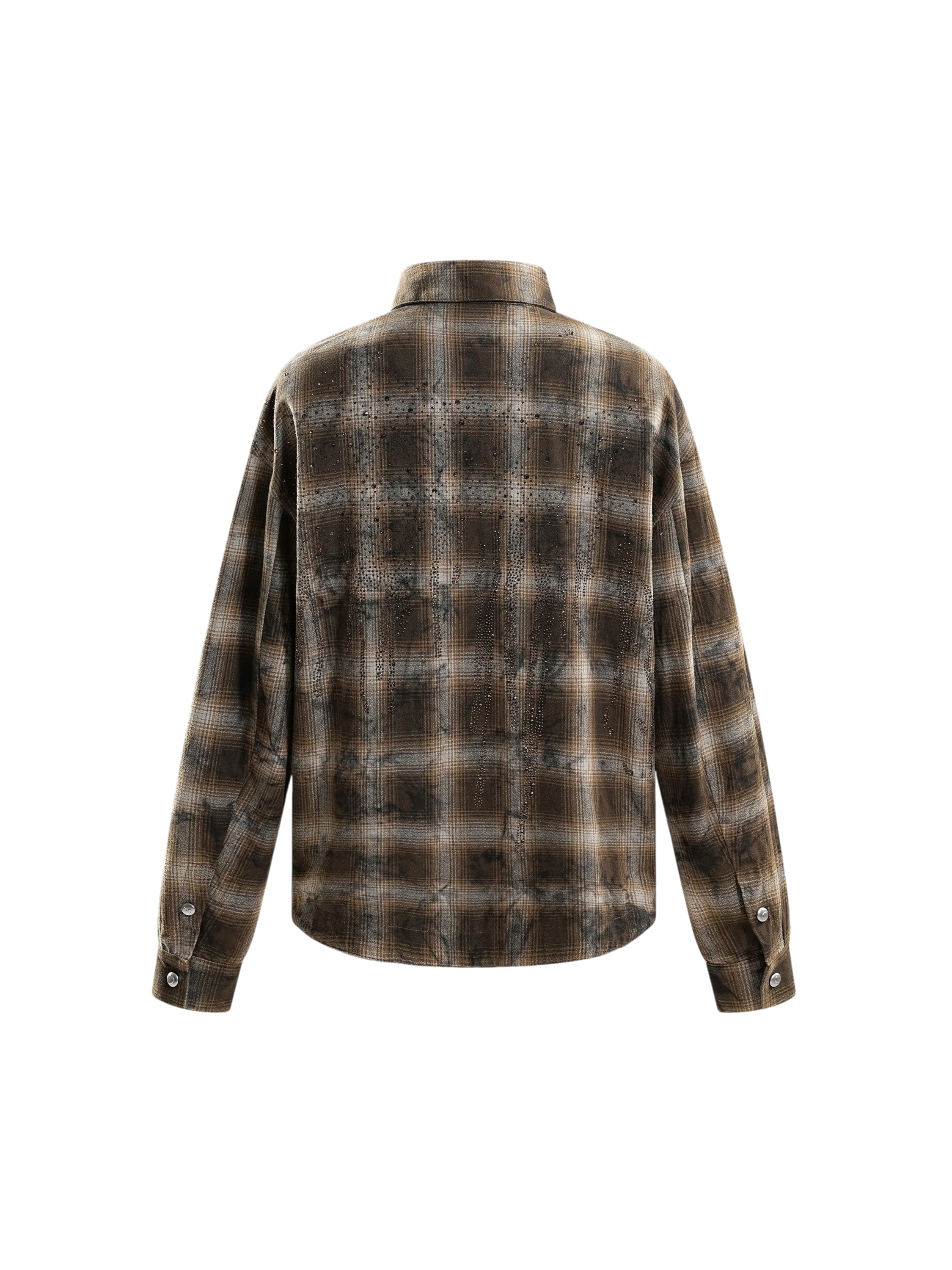 TBHNP Eclipse of the Blood Moon rhinestone buckle plaid flannel shirt — men's gothic streetwear button-up