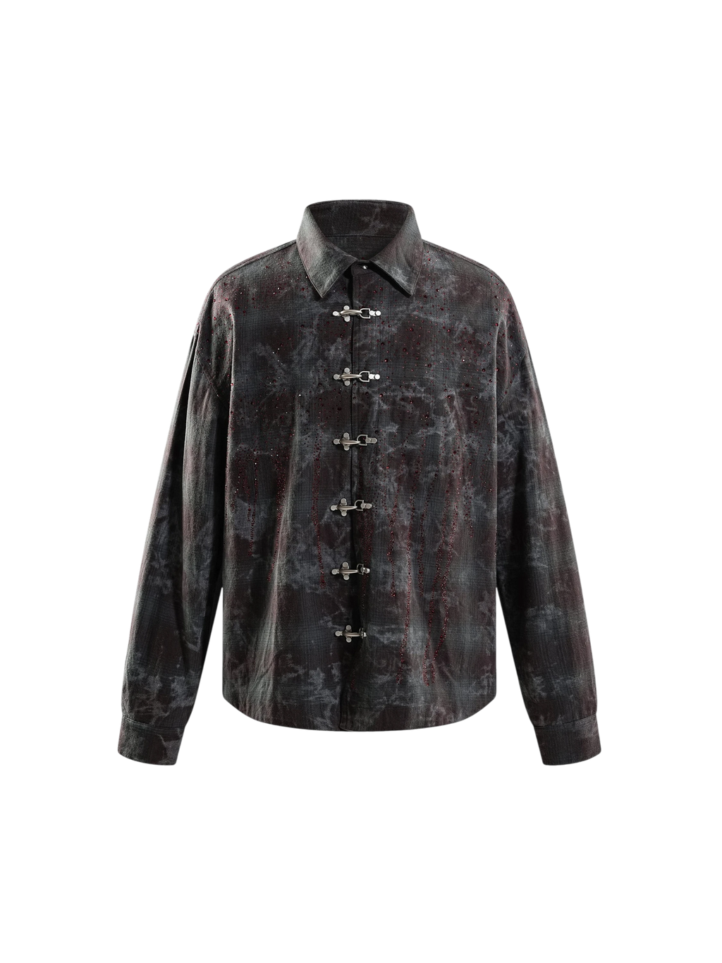 ECLIPSE OF THE BLOOD MOON RHINESTONE BUCKLE PLAID SHIRT