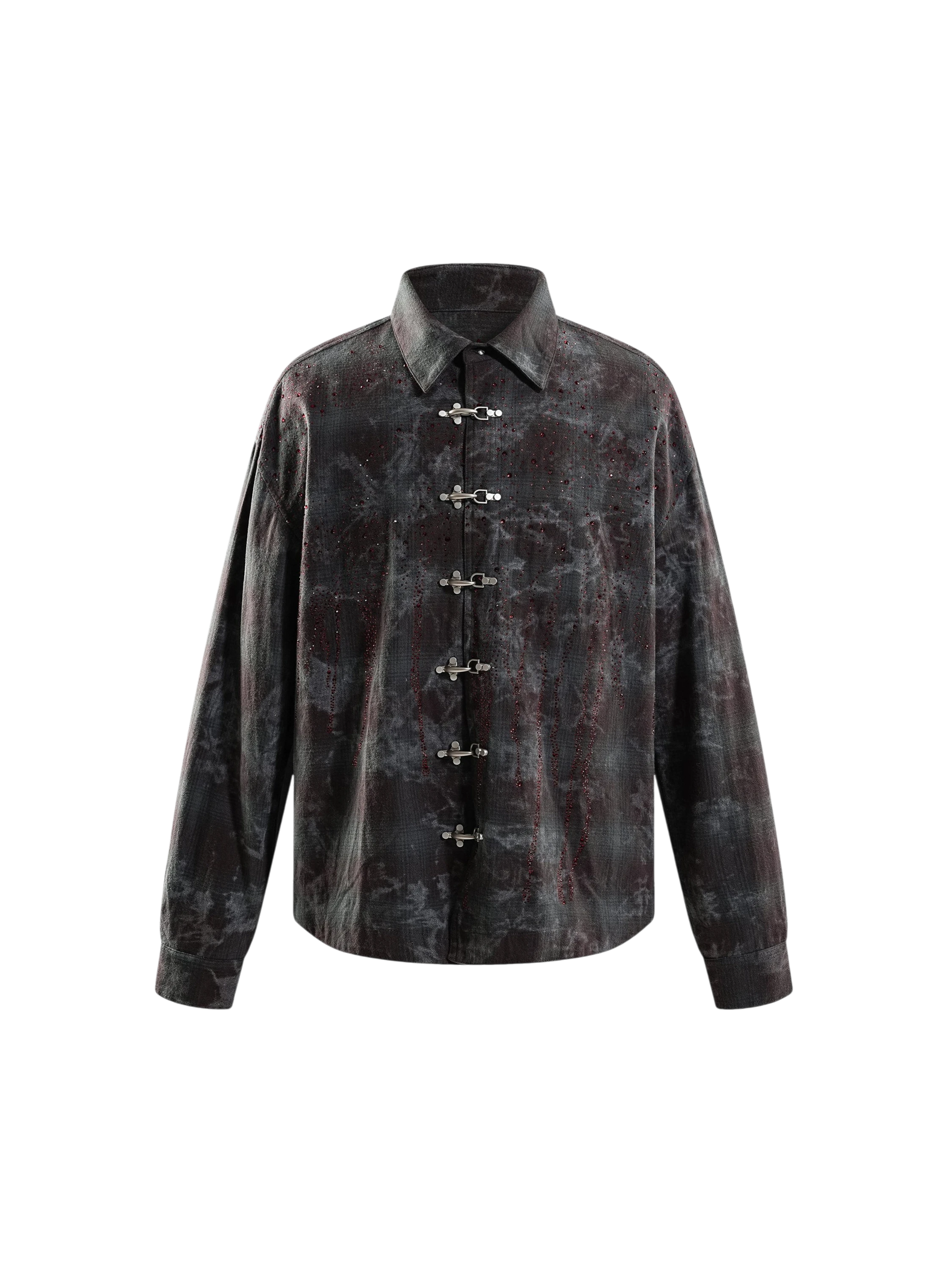 TBHNP Eclipse of the Blood Moon rhinestone buckle plaid flannel shirt — men's gothic streetwear button-up