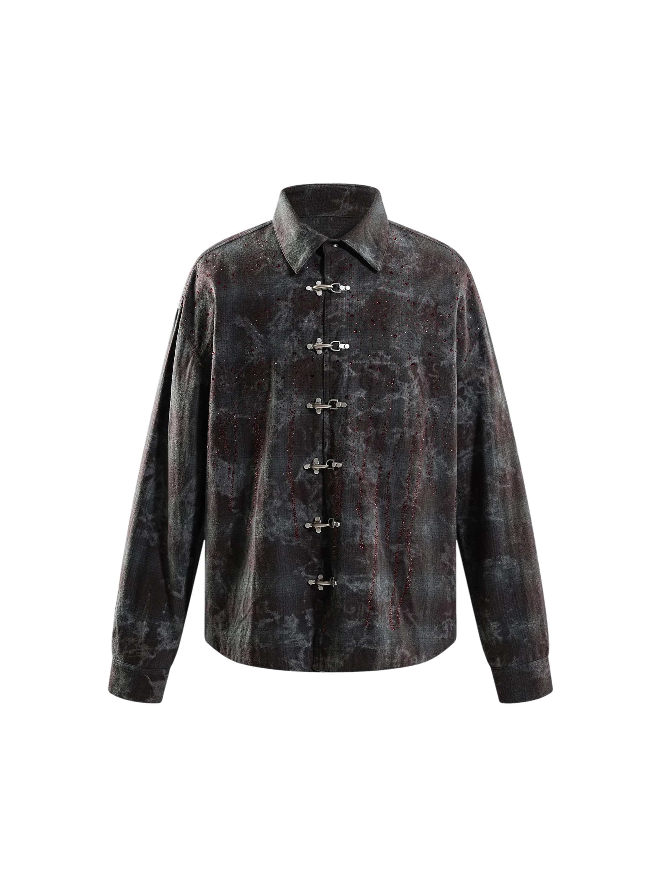 TBHNP Eclipse of the Blood Moon rhinestone buckle plaid flannel shirt — men's gothic streetwear button-up