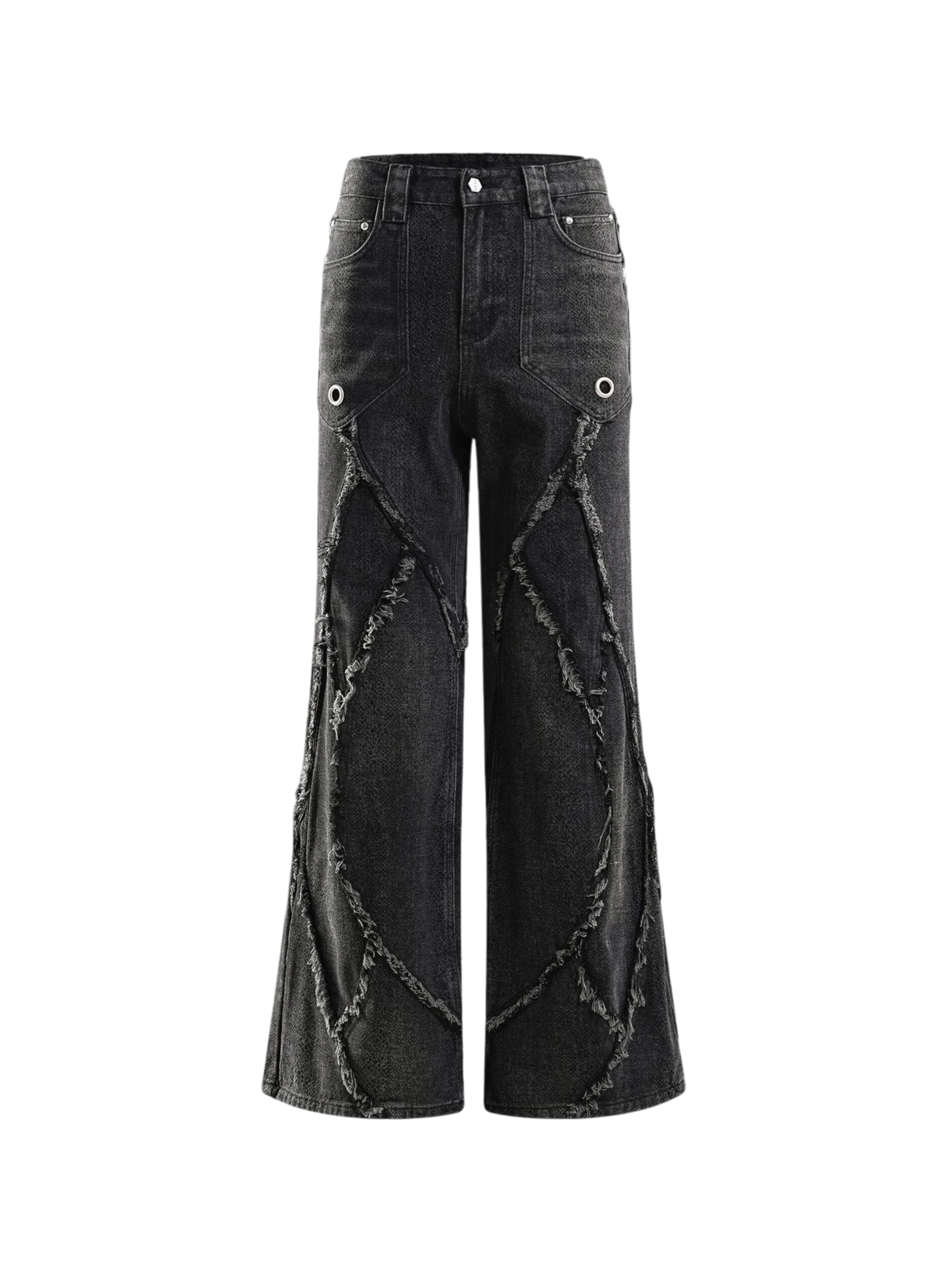 TBHNP Eclipse of the Blood Moon cobra print baggy jeans in black, front flat-lay — men's streetwear denim