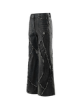 TBHNP cobra print baggy jeans, full-length back flat-lay — men's streetwear denim