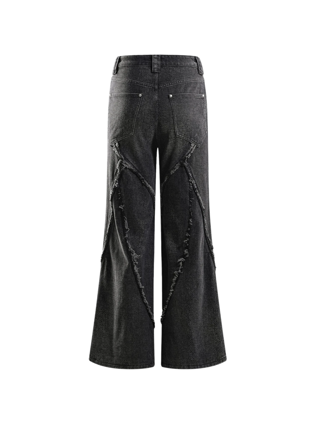 TBHNP cobra print baggy jeans, angled flat-lay in black — men's streetwear denim