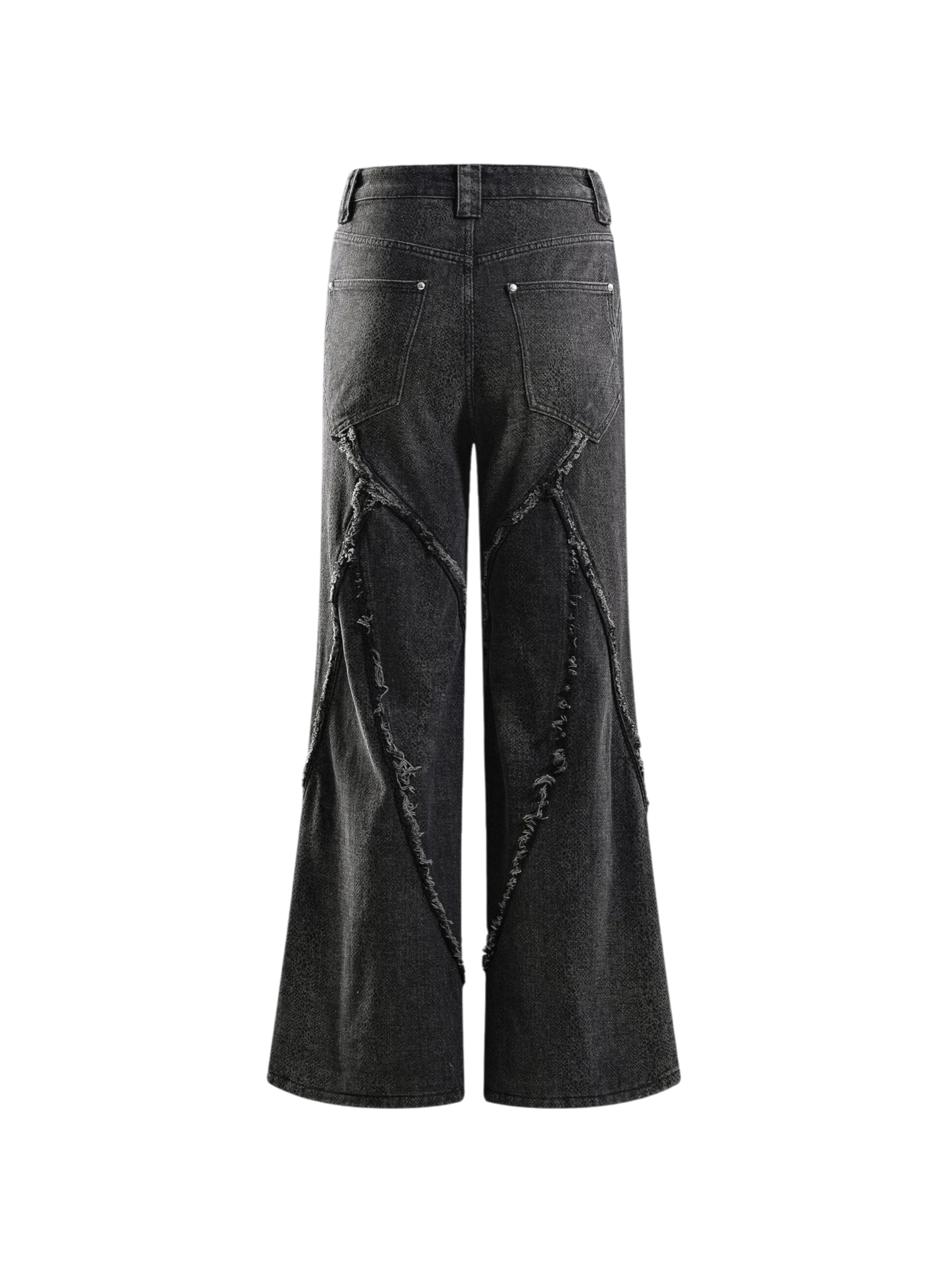 TBHNP cobra print baggy jeans, angled flat-lay in black — men's streetwear denim