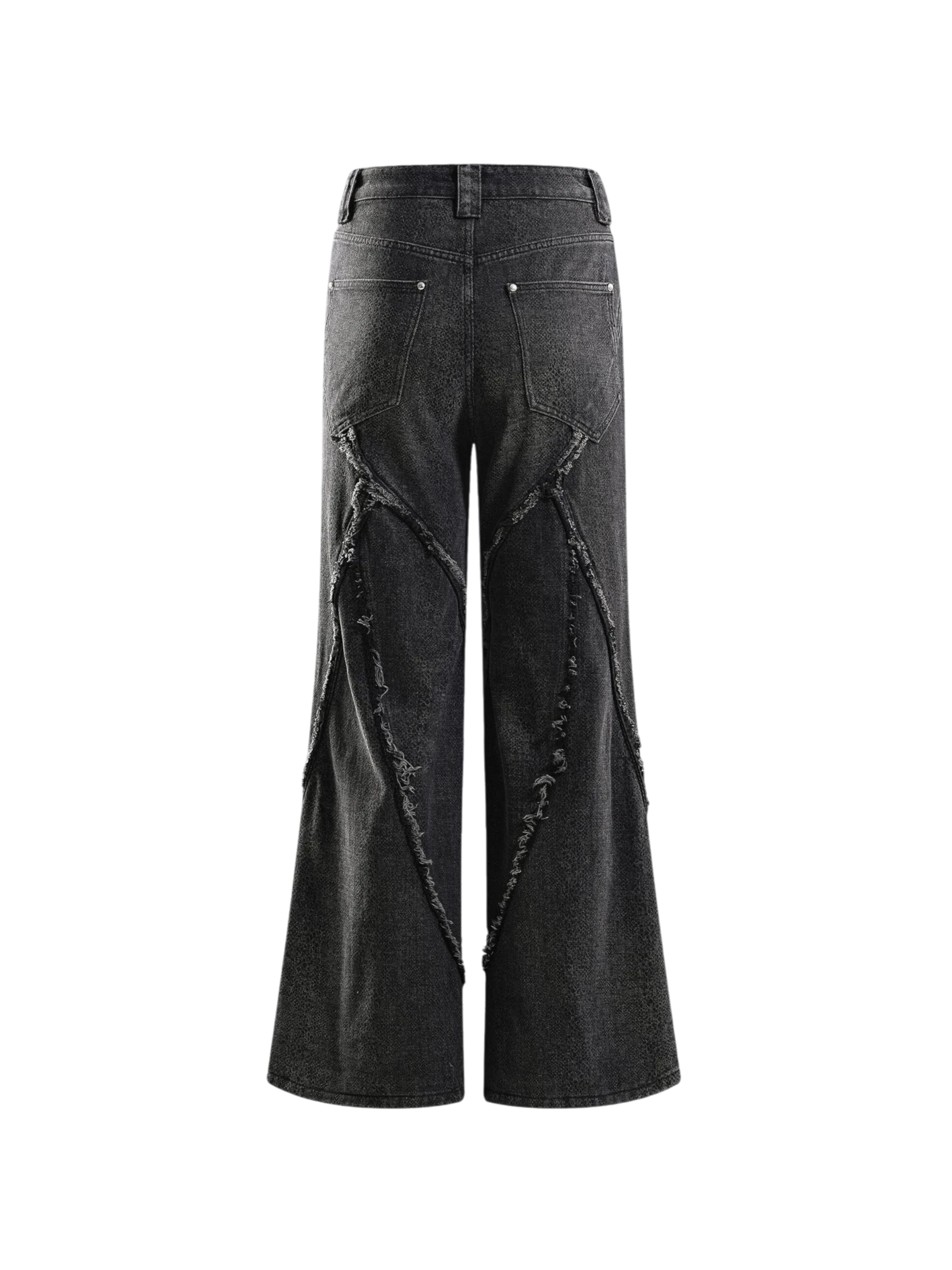 TBHNP cobra print baggy jeans, angled flat-lay in black — men's streetwear denim