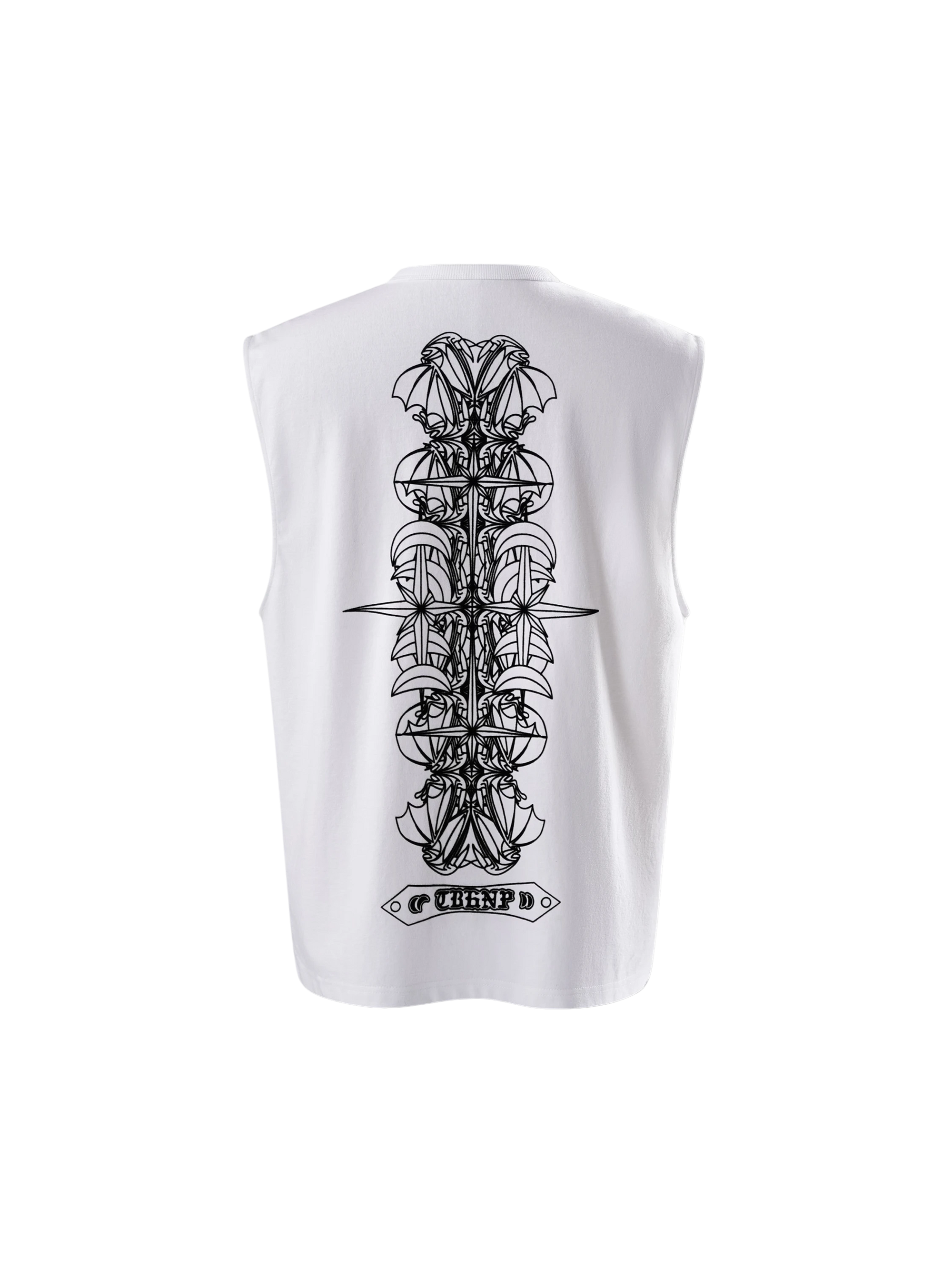 TBHNP white Astral Logo Shadowbat vest, front flat-lay — men's streetwear sleeveless tee