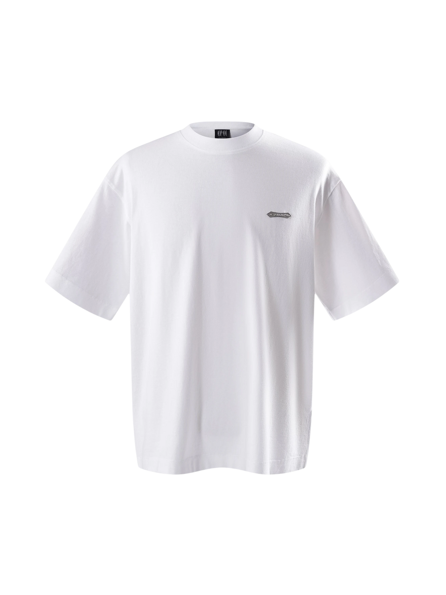TBHNP Luminous Dawn Emblem & Shadowbat tee in white, front flat-lay — men's streetwear tee