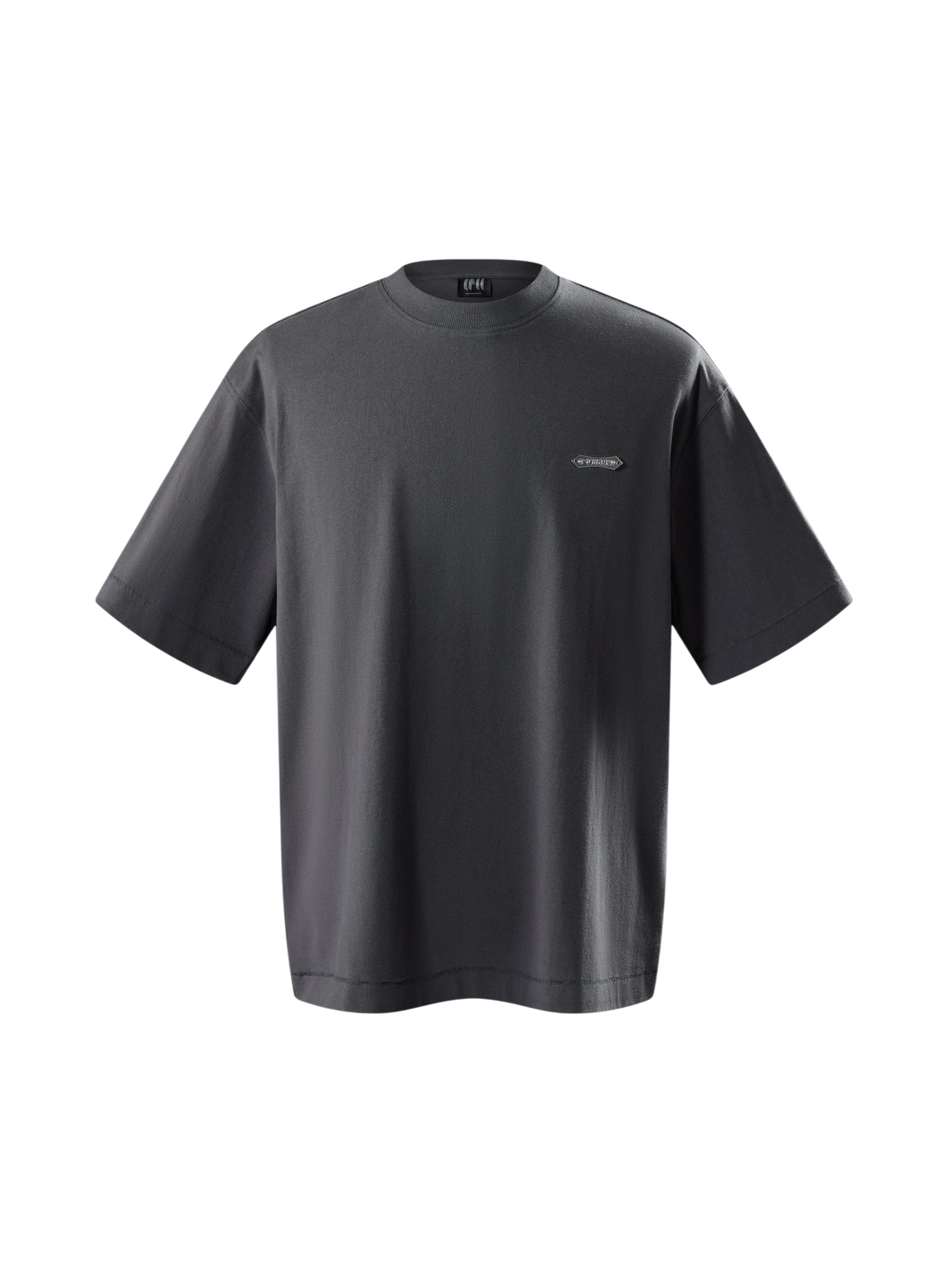 TBHNP Luminous Dawn Emblem & Shadowbat tee in dark grey, front flat-lay — men's streetwear tee