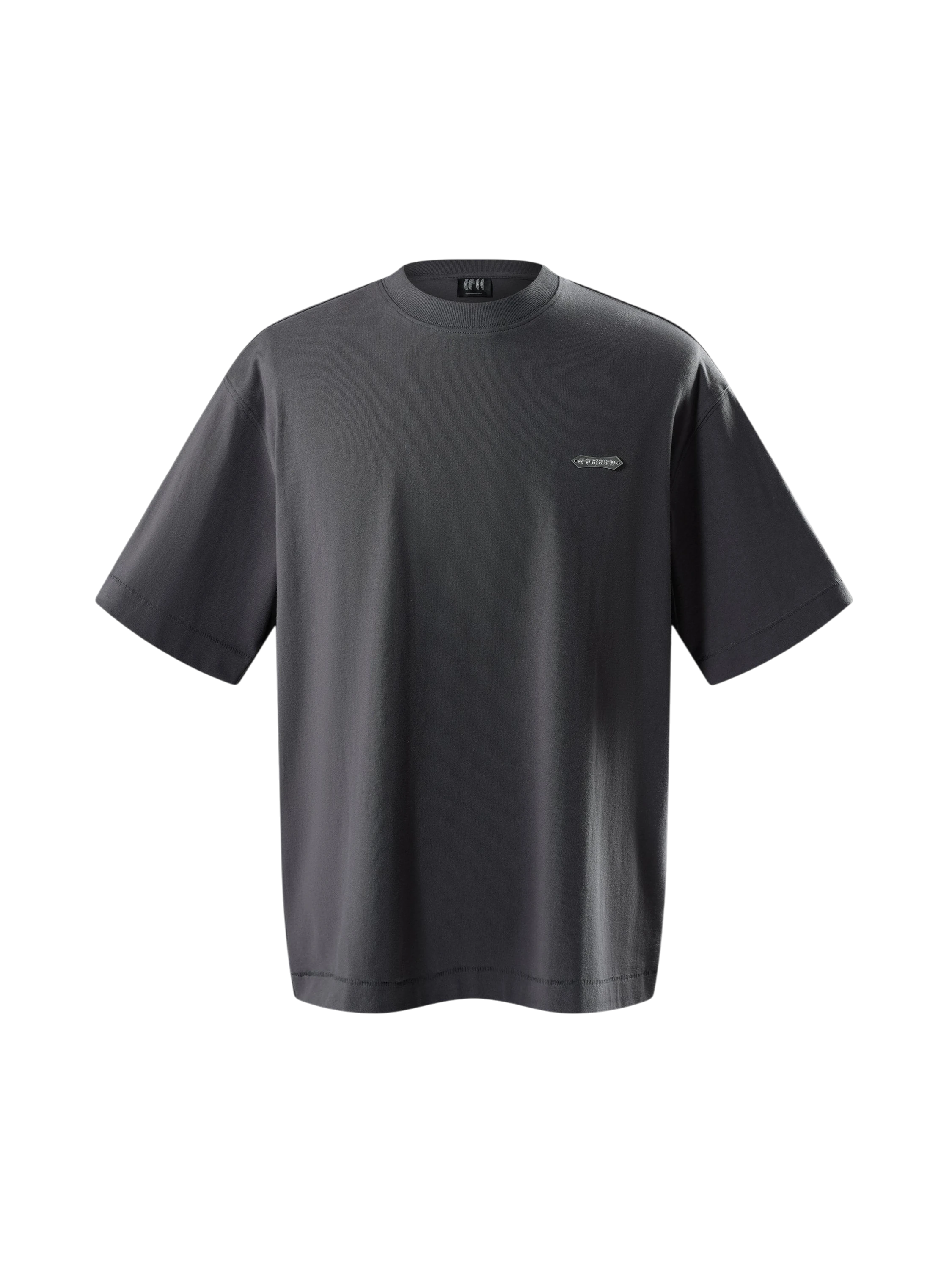 TBHNP Luminous Dawn Emblem & Shadowbat tee in dark grey, front flat-lay — men's streetwear tee