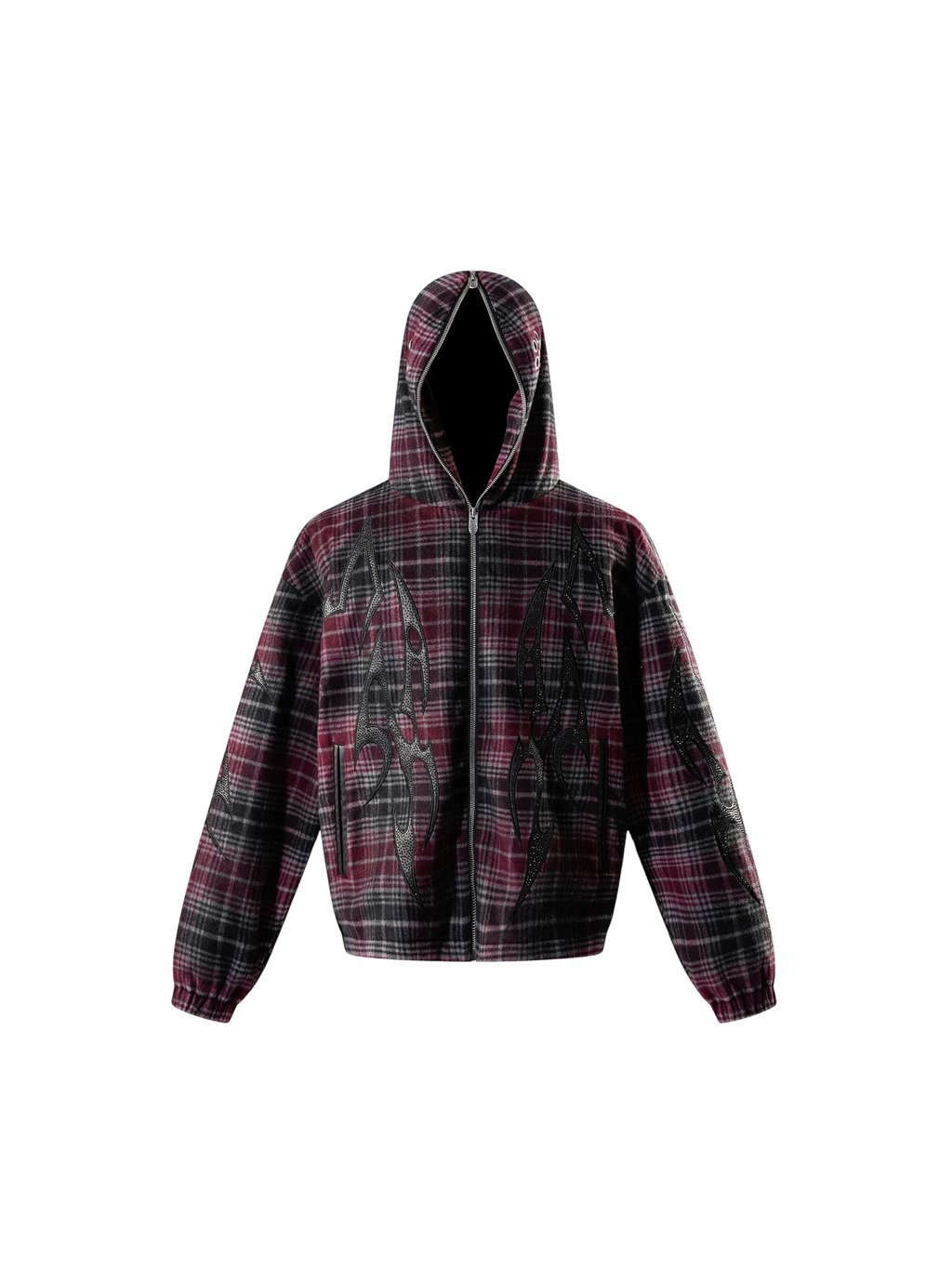 TBHNP Eclipse of the Blood Moon knight plaid zip hooded shirt — men's gothic streetwear shirt