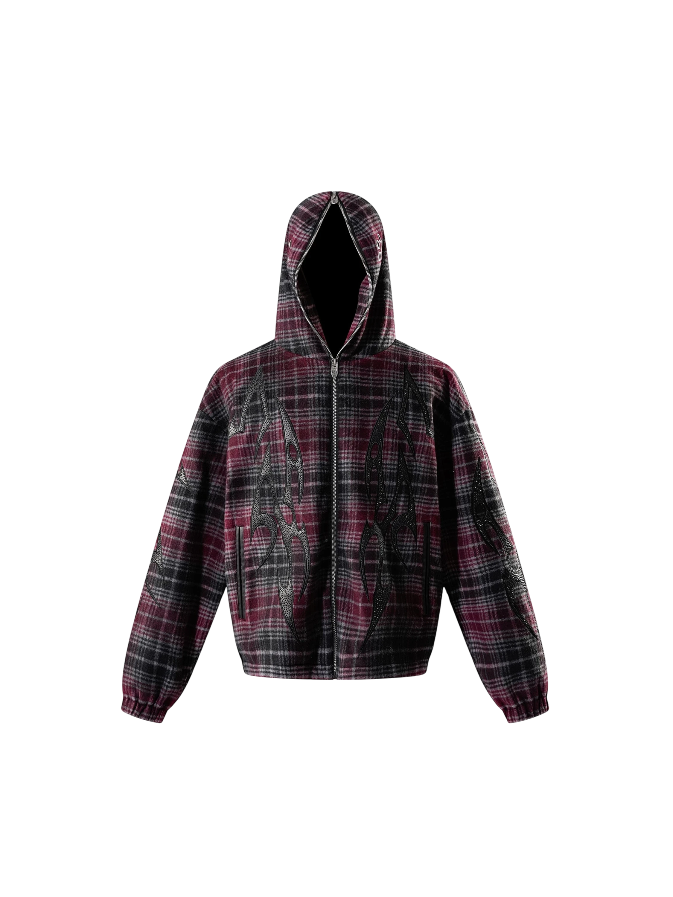 TBHNP Eclipse of the Blood Moon knight plaid zip hooded shirt — men's gothic streetwear shirt