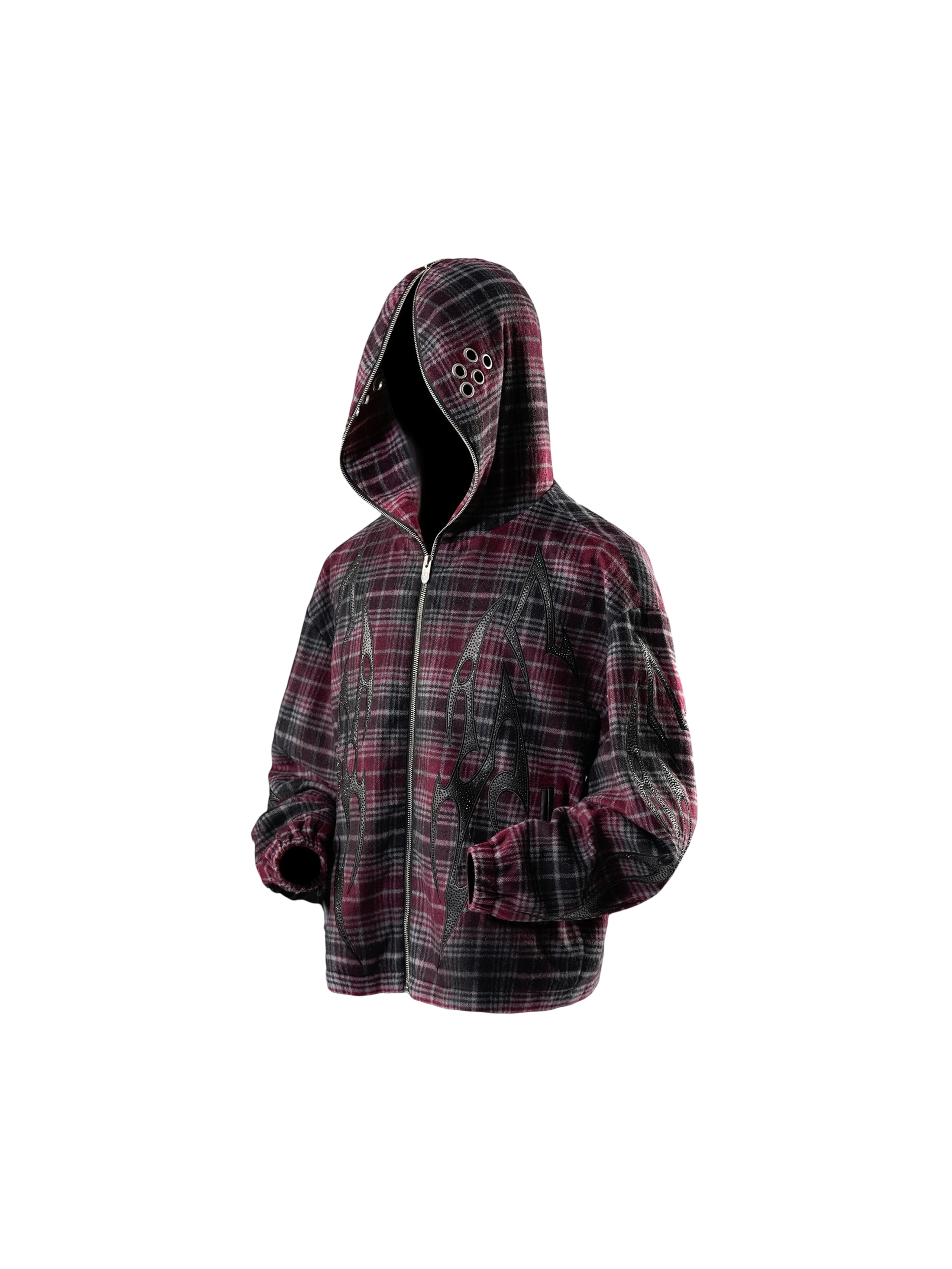 TBHNP Eclipse of the Blood Moon knight plaid zip hooded shirt — men's gothic streetwear shirt