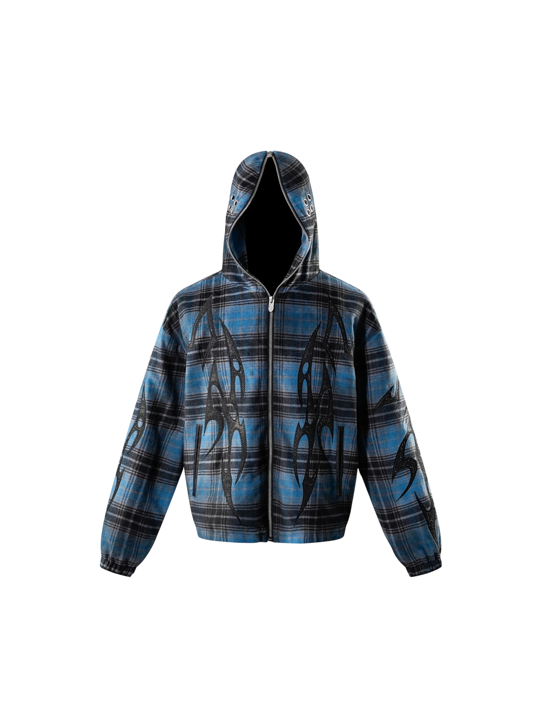 TBHNP Eclipse of the Blood Moon knight plaid zip hooded shirt — men's gothic streetwear shirt