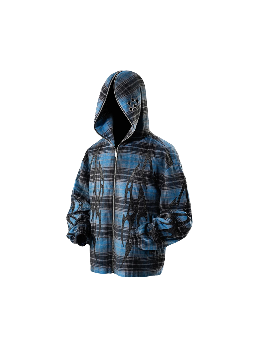 TBHNP Eclipse of the Blood Moon knight plaid zip hooded shirt — men's gothic streetwear shirt