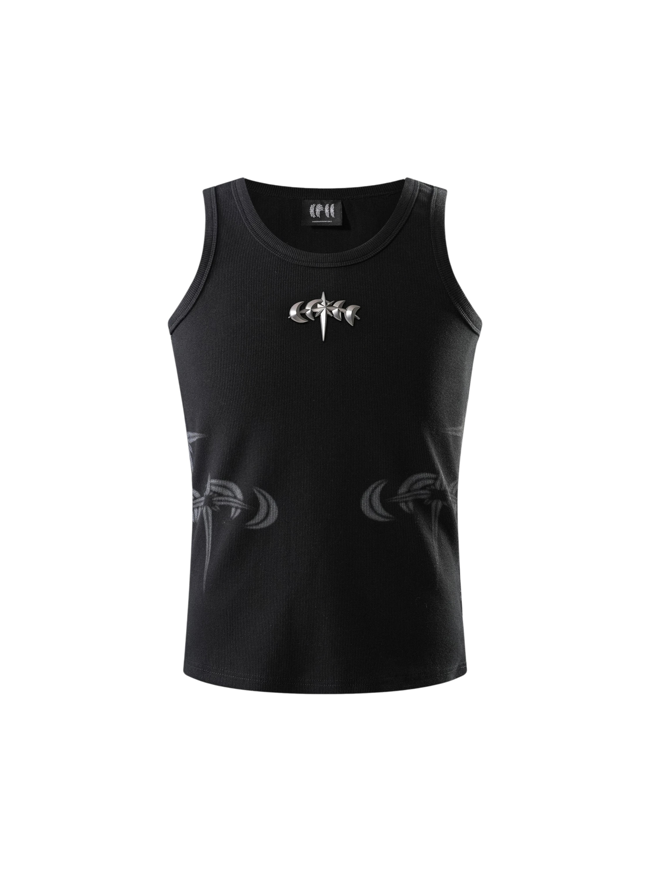 TBHNP Luminous Dawn ribbed cotton tank top with metal astral logo badge — men's streetwear sleeveless tee