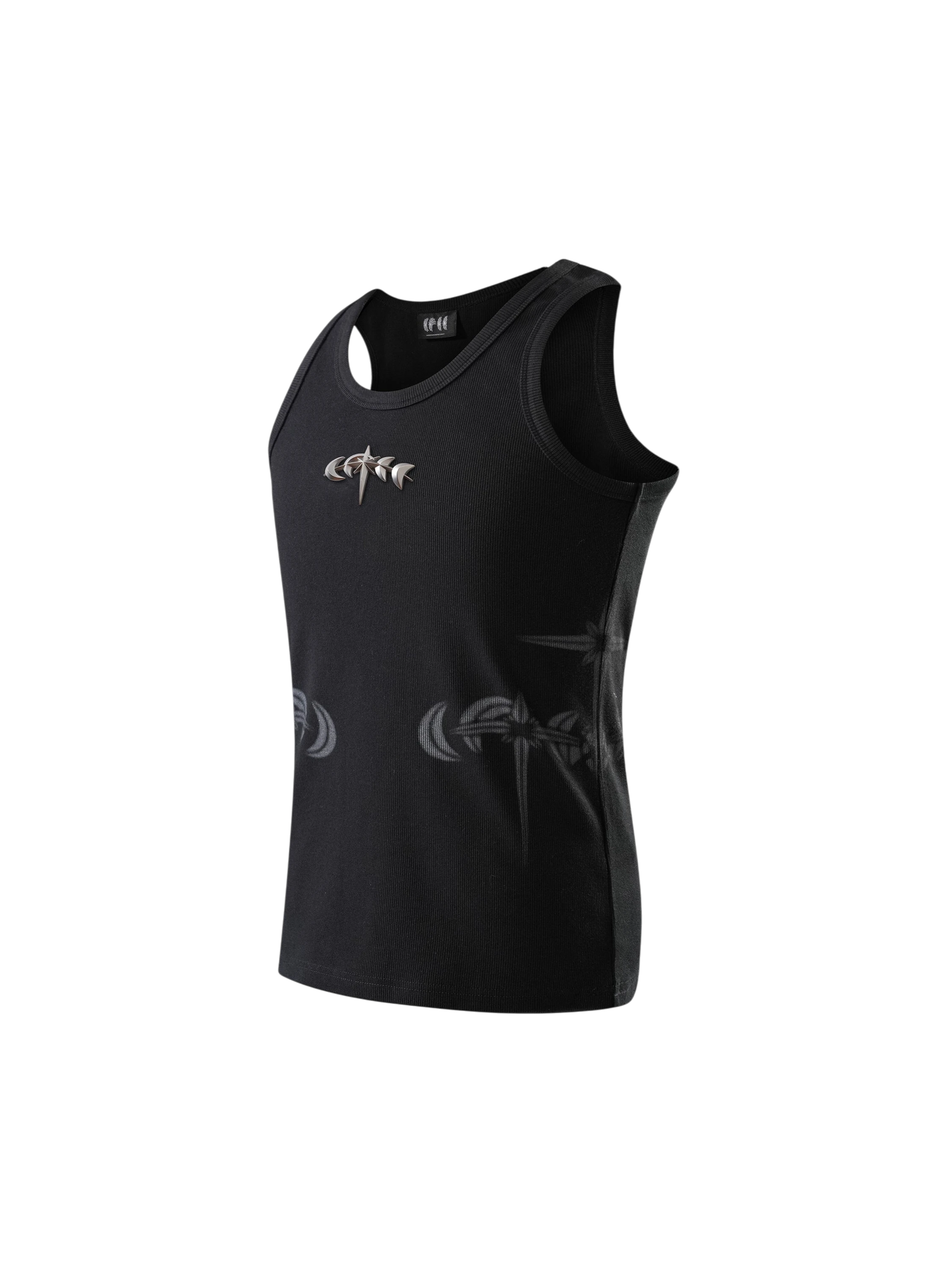 TBHNP Luminous Dawn ribbed cotton tank top with metal astral logo badge — men's streetwear sleeveless tee