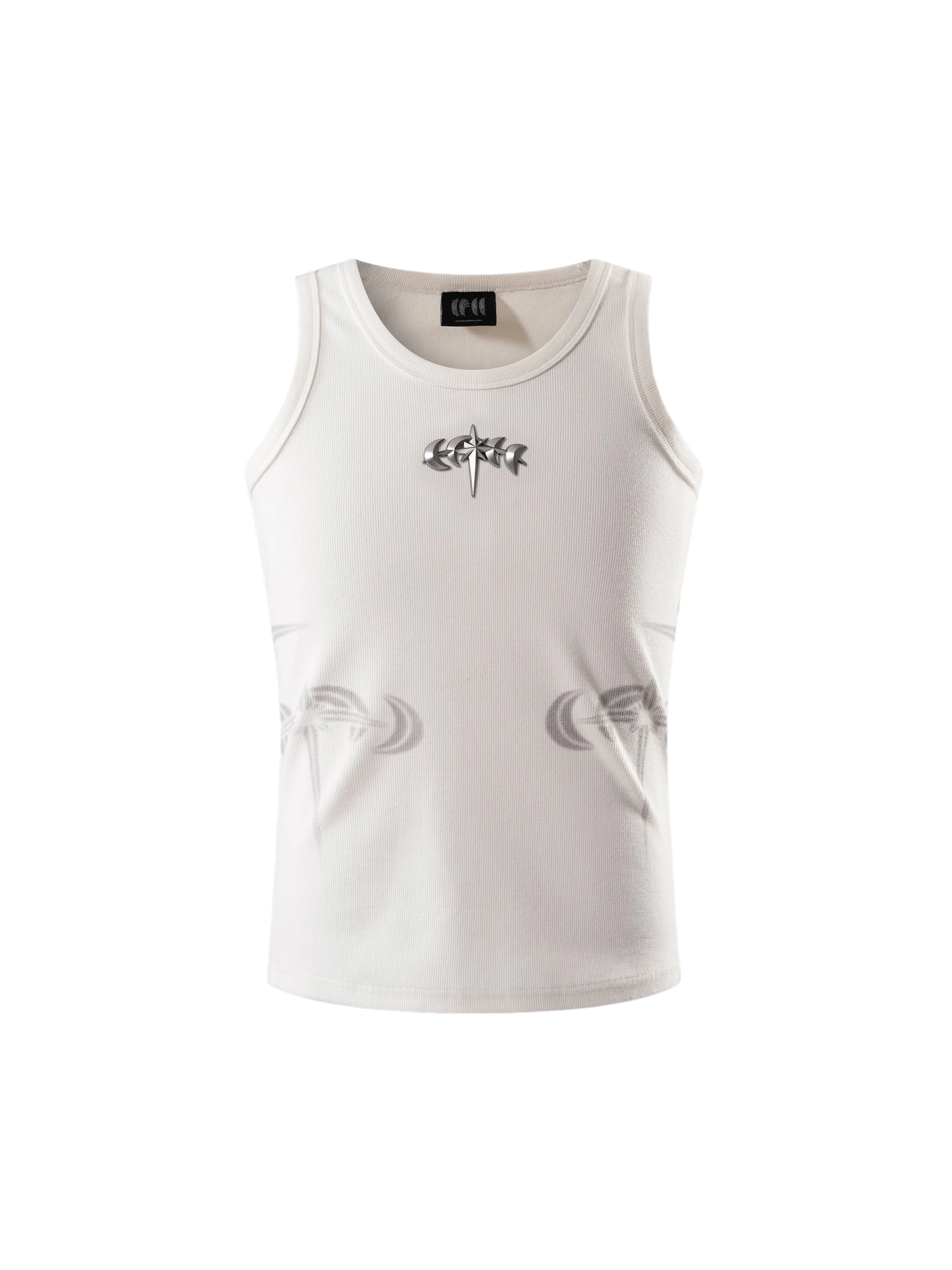 TBHNP Luminous Dawn ribbed cotton tank top with metal astral logo badge — men's streetwear sleeveless tee