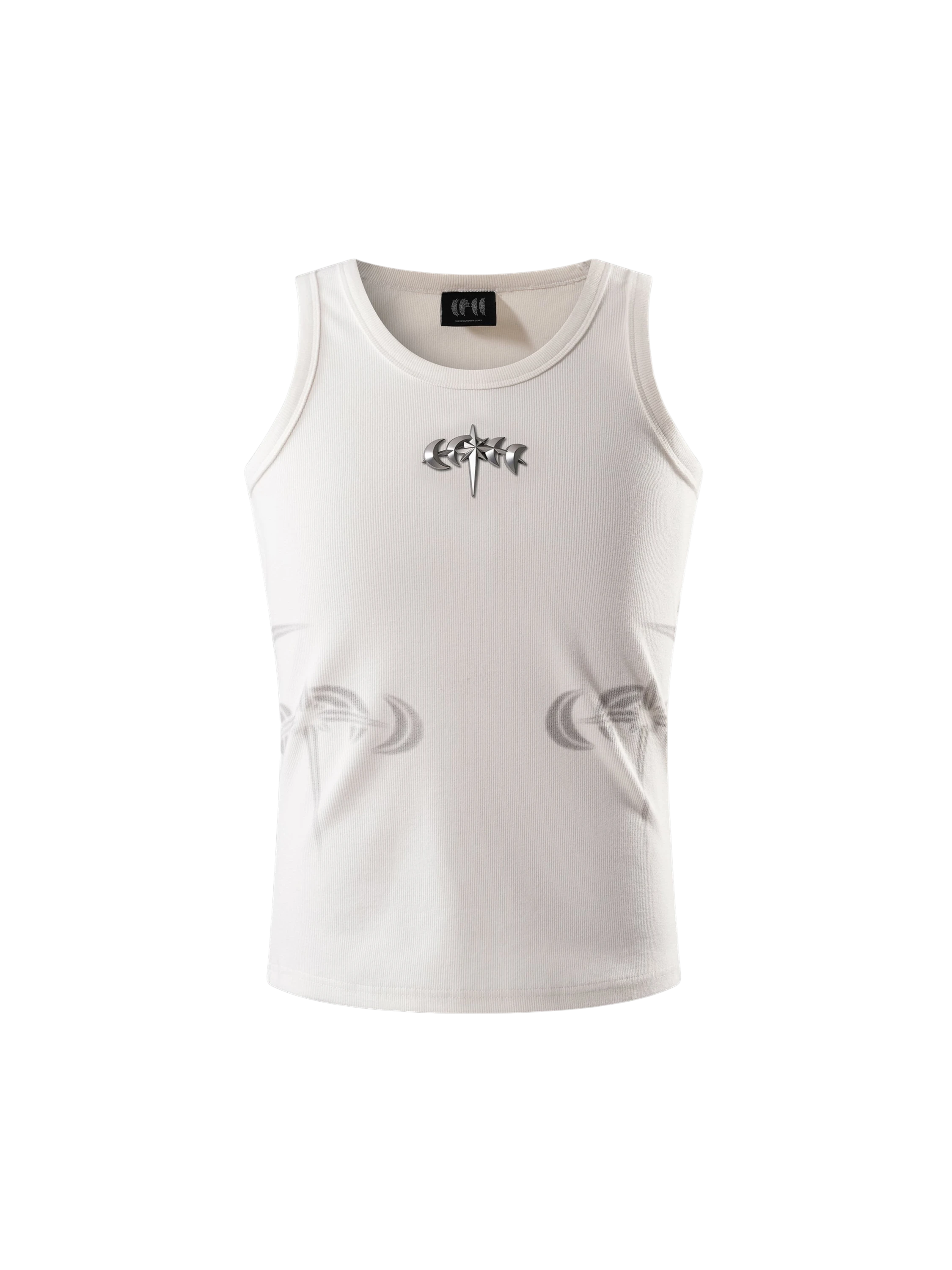 TBHNP Luminous Dawn ribbed cotton tank top with metal astral logo badge — men's streetwear sleeveless tee
