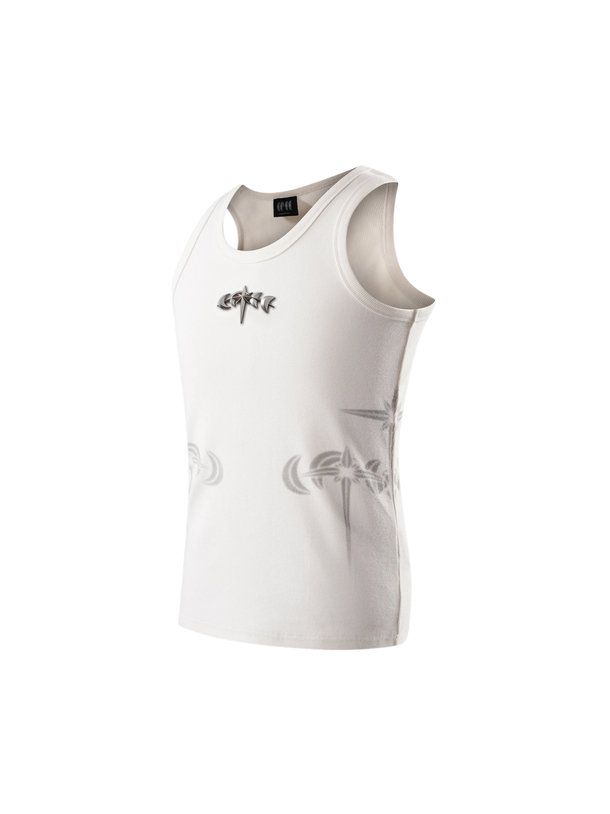 TBHNP Luminous Dawn ribbed cotton tank top with metal astral logo badge — men's streetwear sleeveless tee