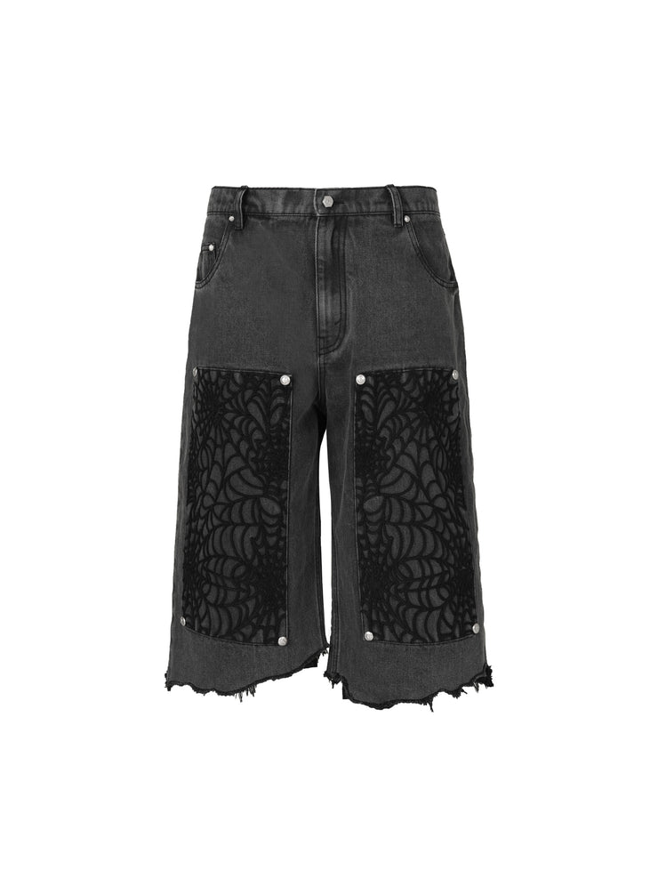 COBWEB EMBROIDERY CROPPED JEANS