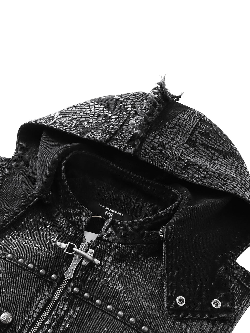 LUMINOUS DAWN FRINGED DENIM HOODEDVEST