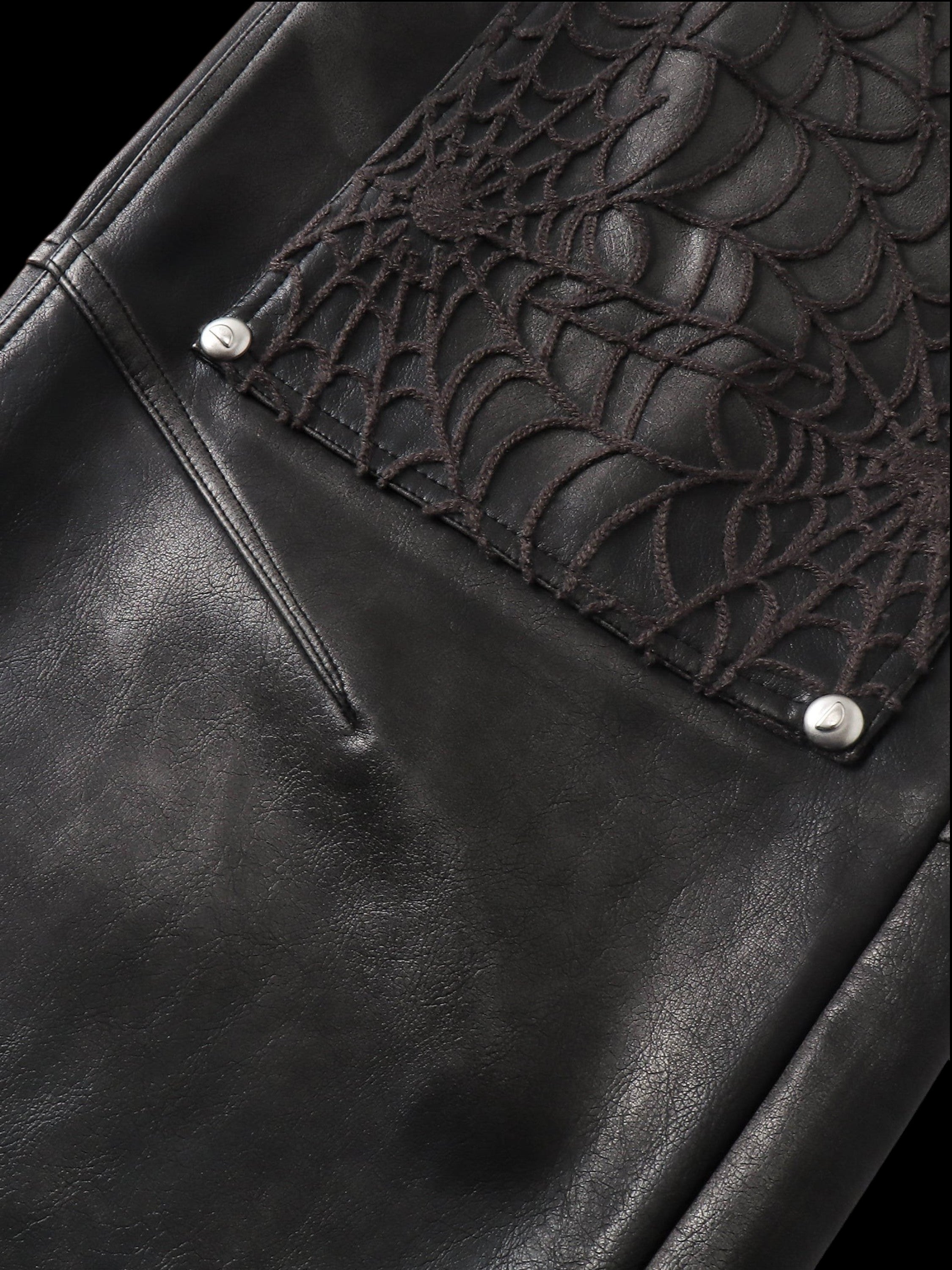 TBHNP Eclipse of the Blood Moon cobweb embroidered faux leather pants — men's gothic streetwear trousers