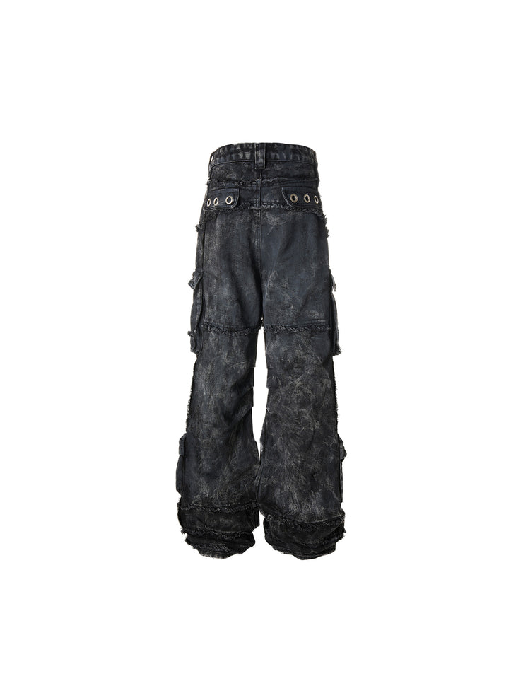 ECLIPSE OF THE BLOOD MOON BRUSHED TEXTURE JEANS WITH POCKETS