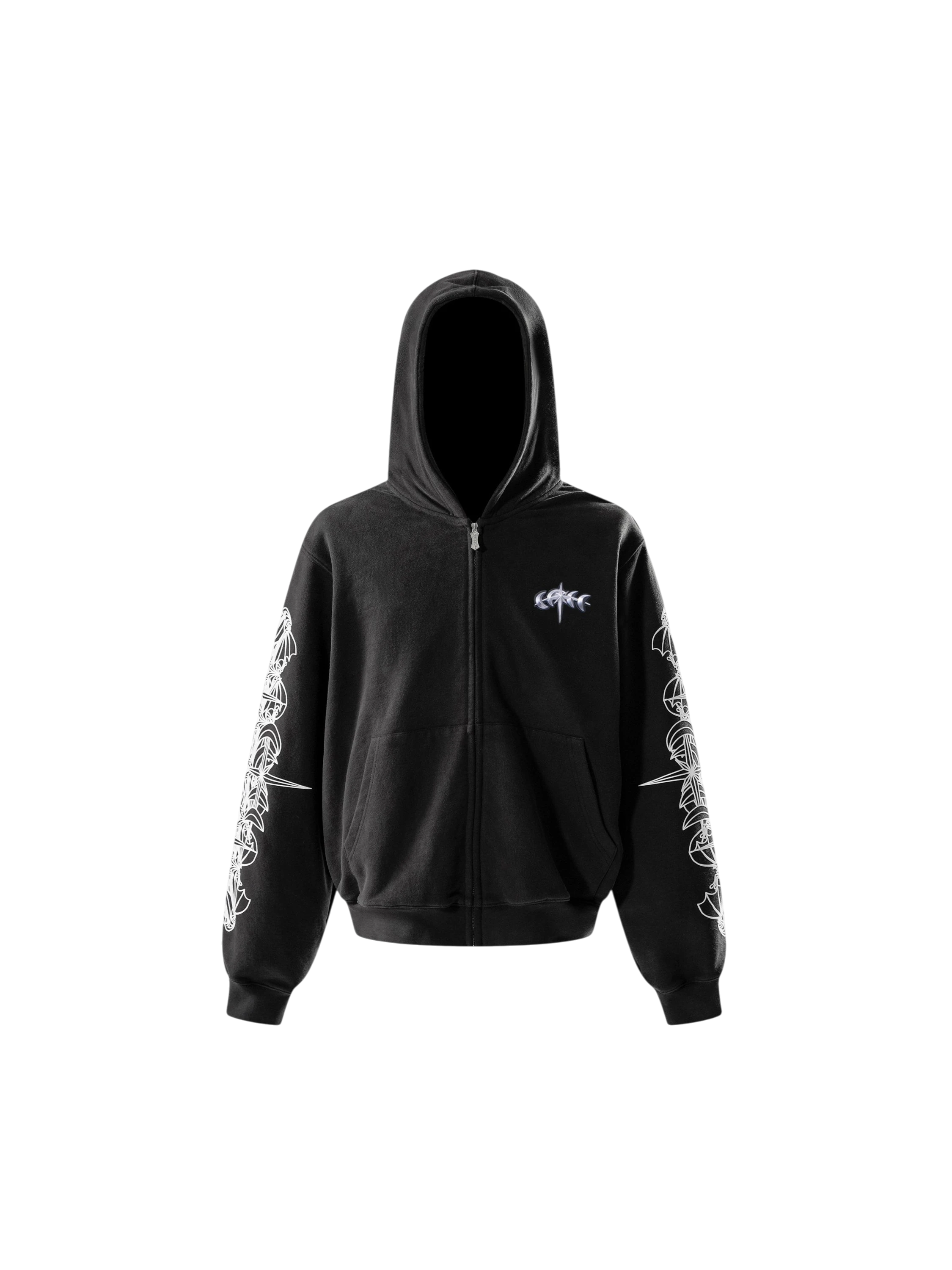 TBHNP Luminous Dawn astral logo flocked zip-up hoodie — men's streetwear hoodie