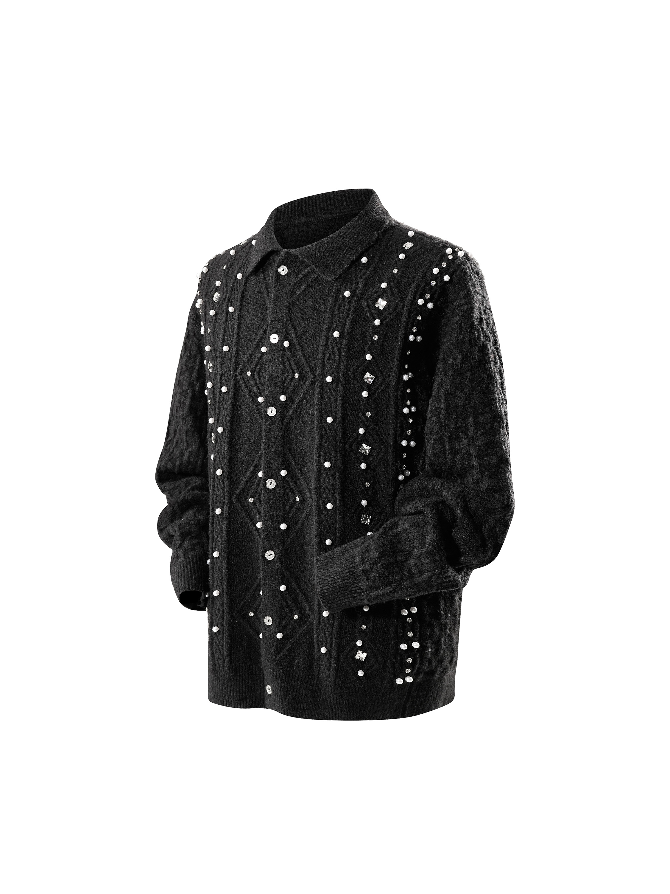 LUMINOUS DAWN RHINESTONE COLLARED CARDIGAN