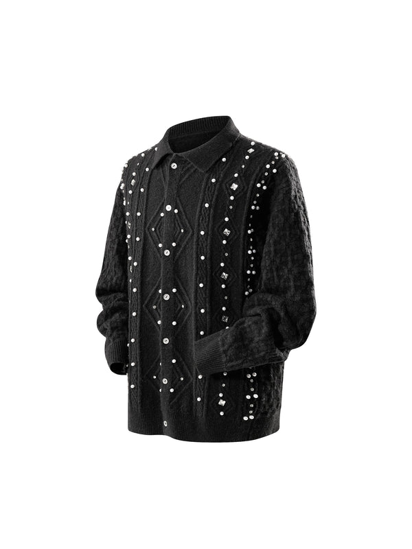 LUMINOUS DAWN RHINESTONE COLLARED CARDIGAN