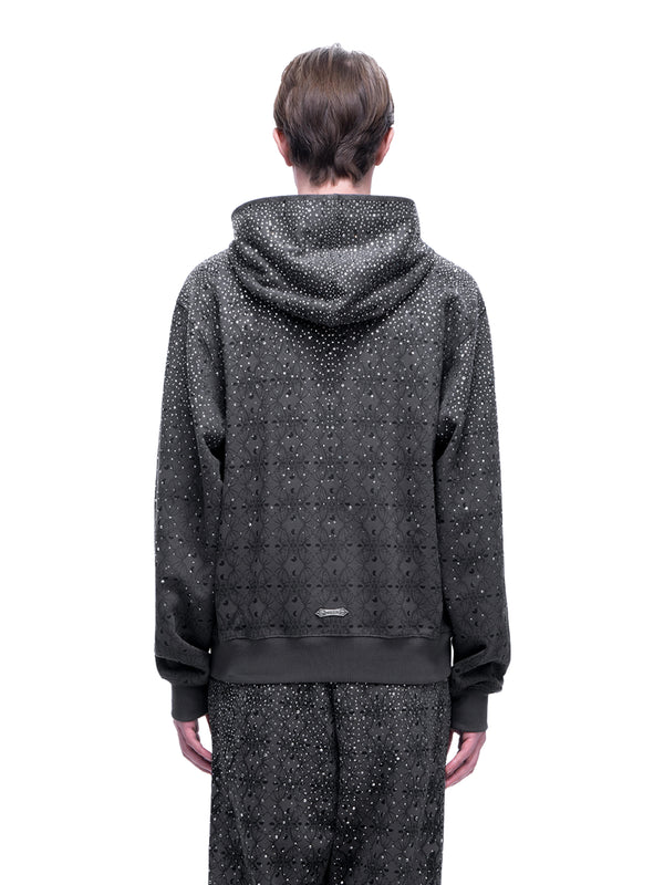 LUMINOUS DAWN DARK PATTERN RHINESTONE ZIP HOODIE