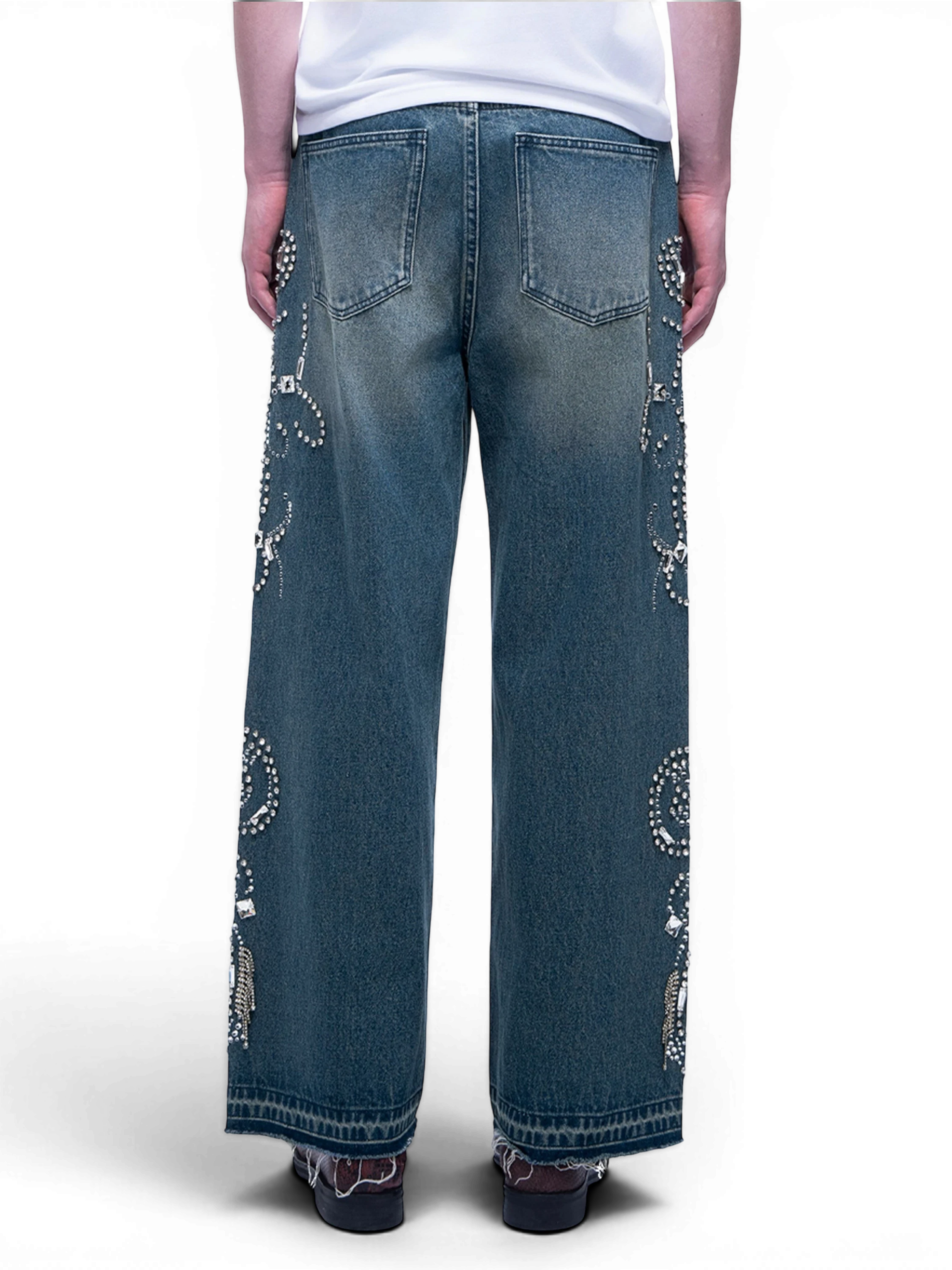 LUMINOUS DAWN RHINESTONE PAISLEY WIDE-LEG JEANS