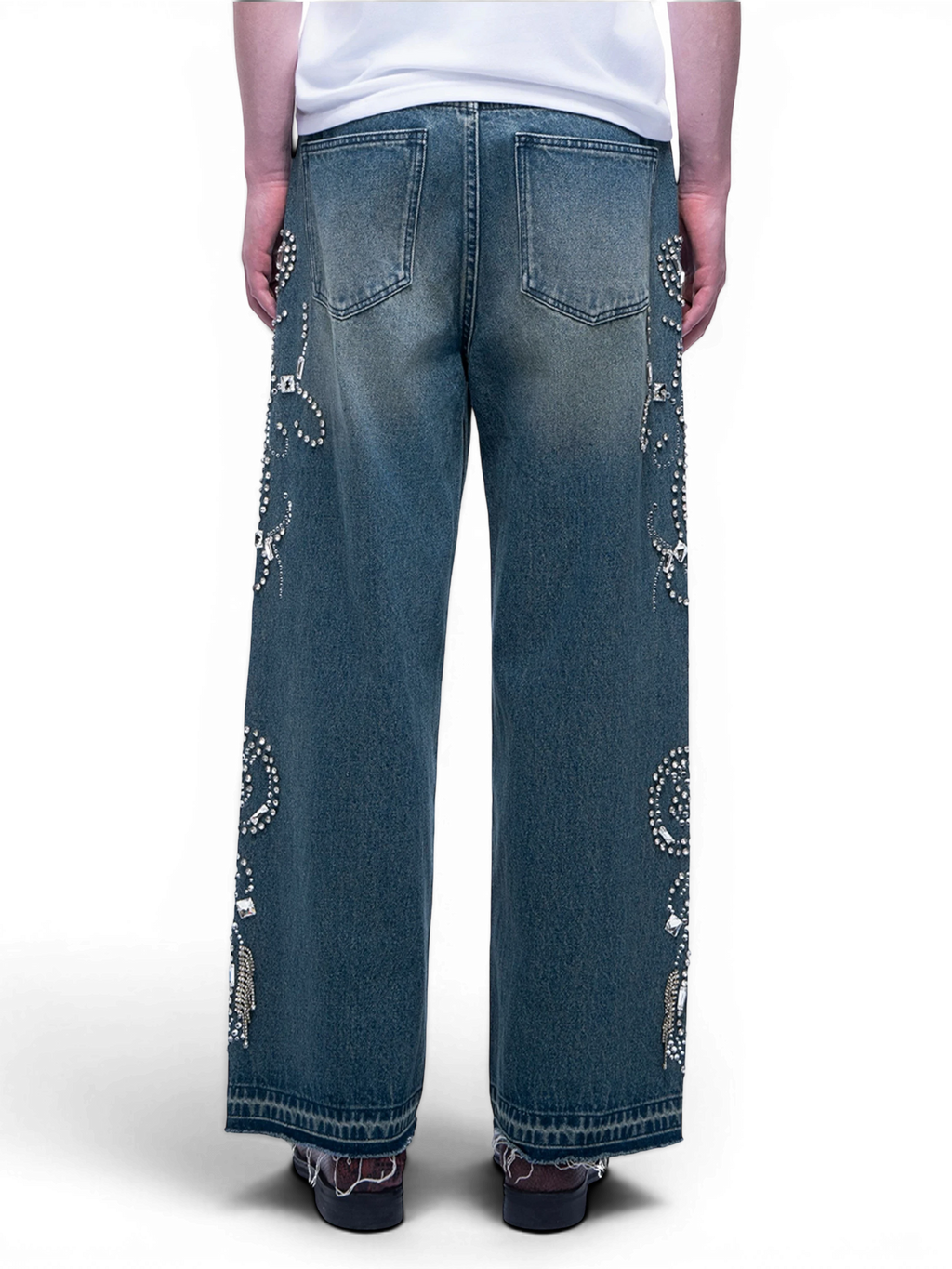 LUMINOUS DAWN RHINESTONE PAISLEY WIDE-LEG JEANS