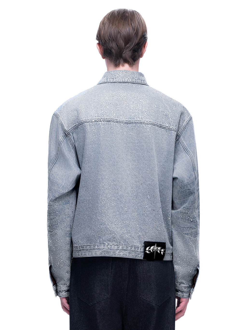 LUMINOUS DAWN RHINESTONE PEARL MESH DENIM JACKET