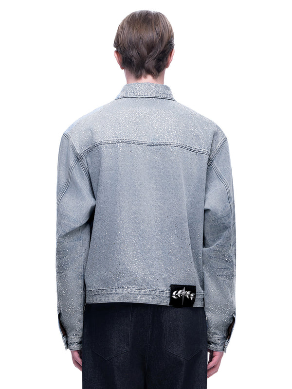 LUMINOUS DAWN RHINESTONE PEARL MESH DENIM JACKET