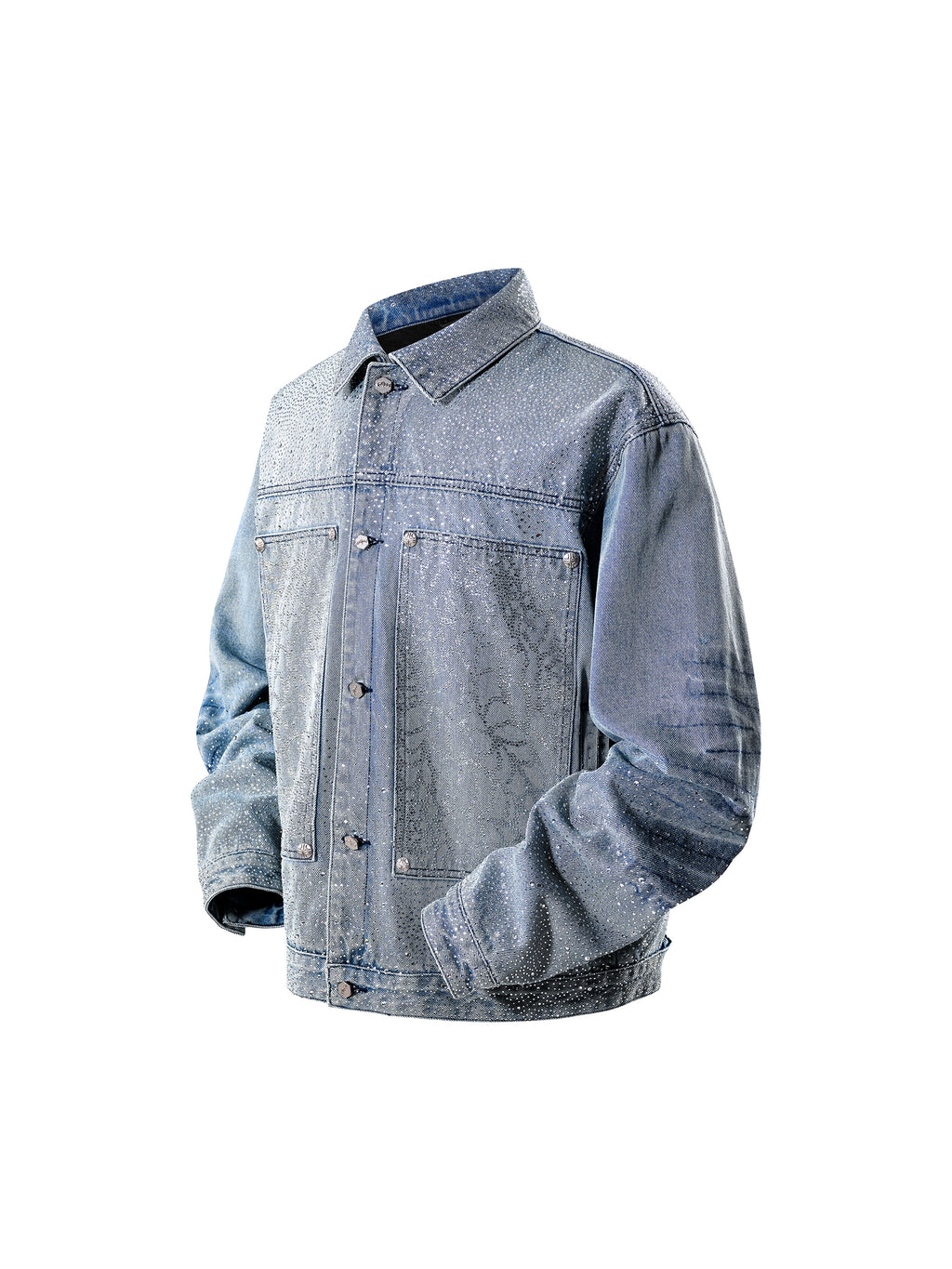 LUMINOUS DAWN RHINESTONE PEARL MESH DENIM JACKET
