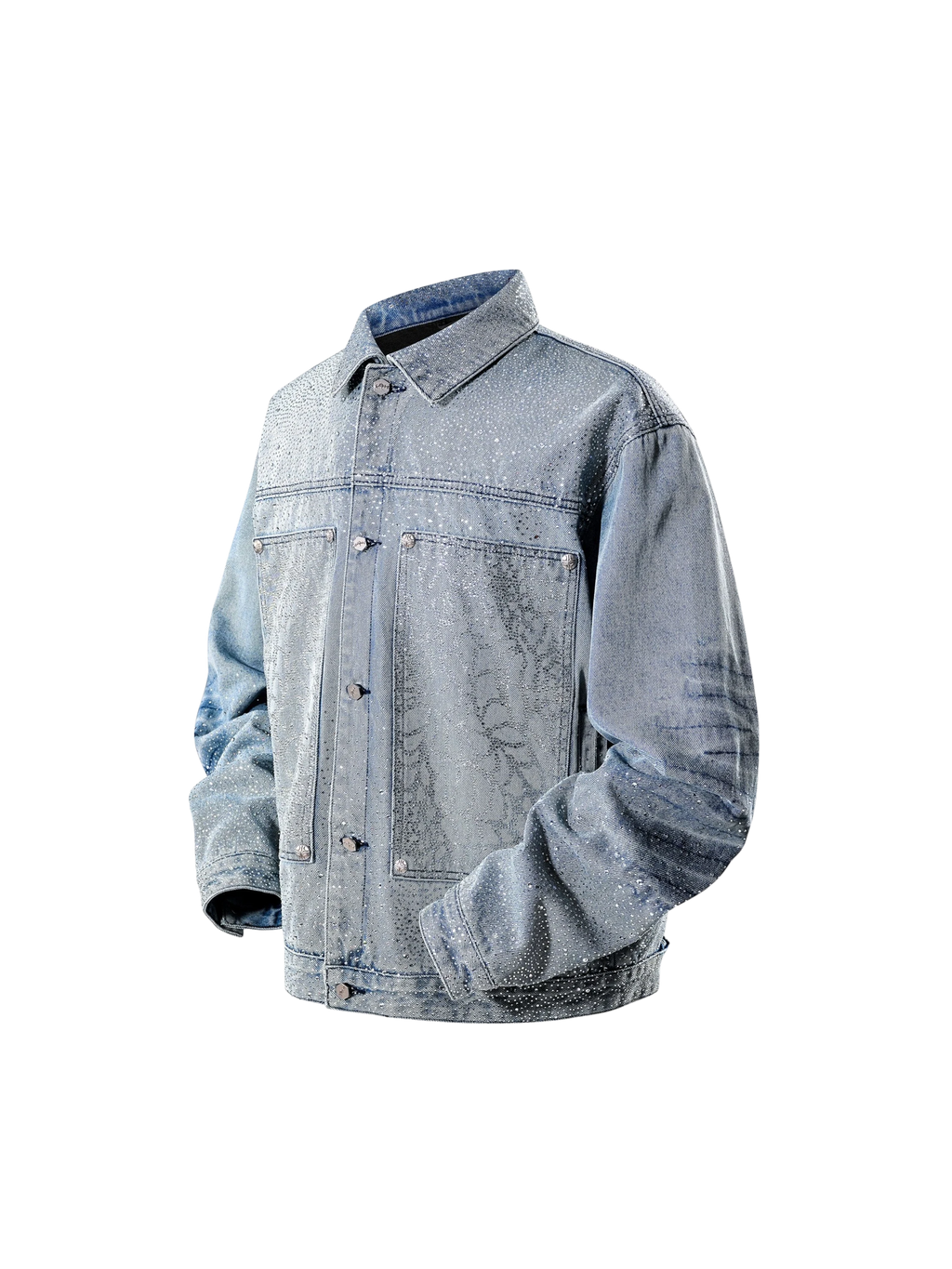 LUMINOUS DAWN RHINESTONE PEARL DENIM TRUCKER JACKET