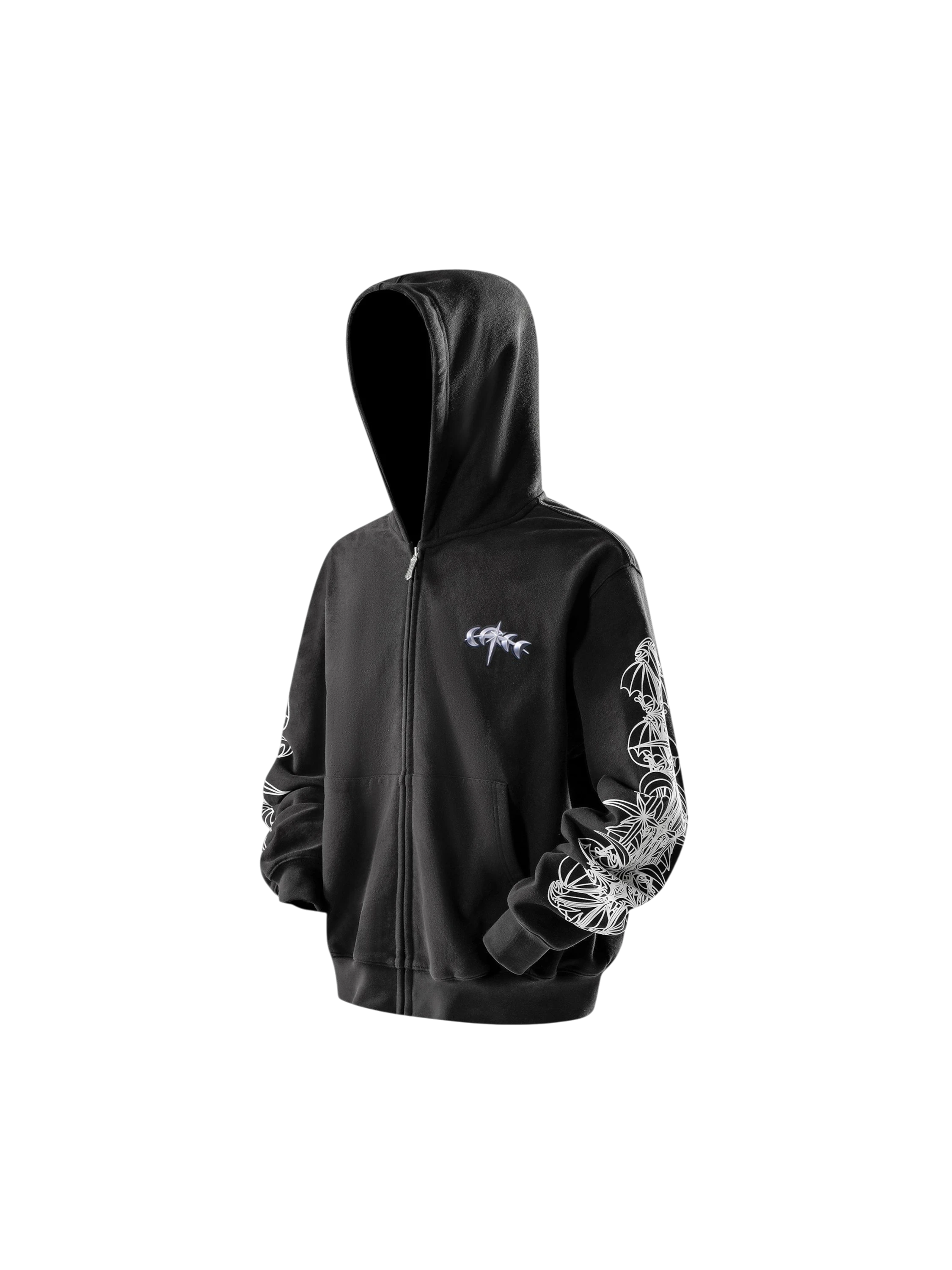 TBHNP Luminous Dawn astral logo flocked zip-up hoodie — men's streetwear hoodie