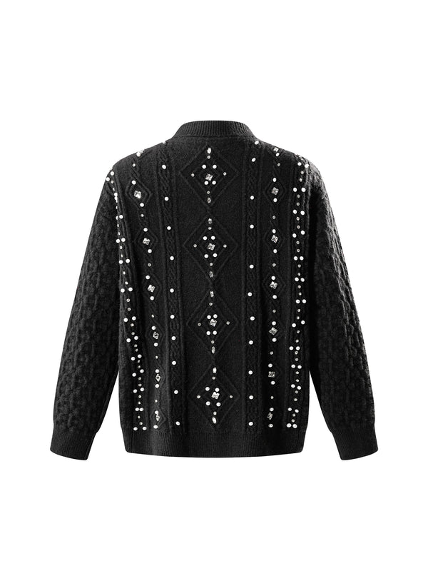 LUMINOUS DAWN RHINESTONE COLLARED CARDIGAN