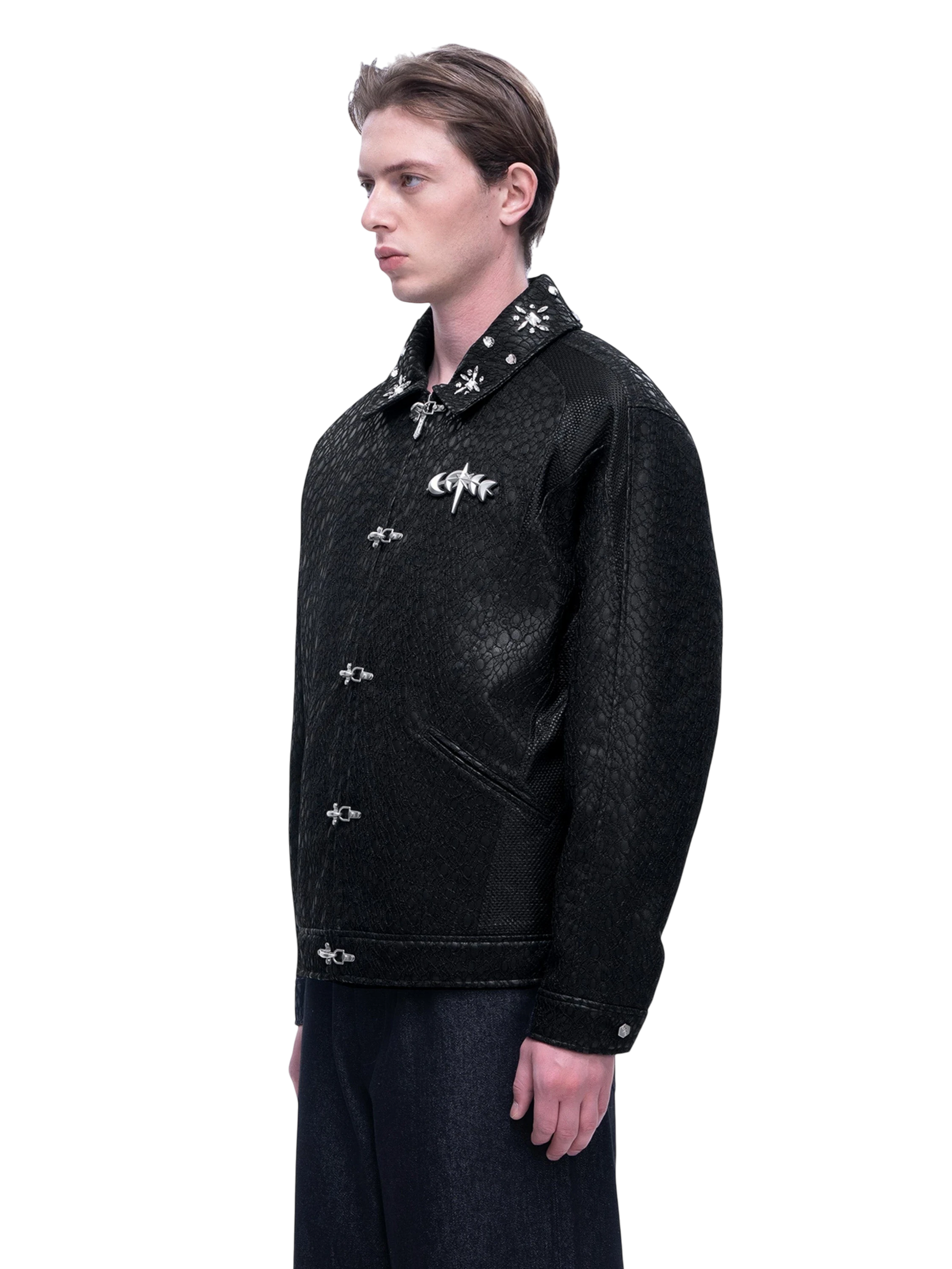 TBHNP Luminous Dawn structured patchwork padded jacket, black — men's streetwear jacket