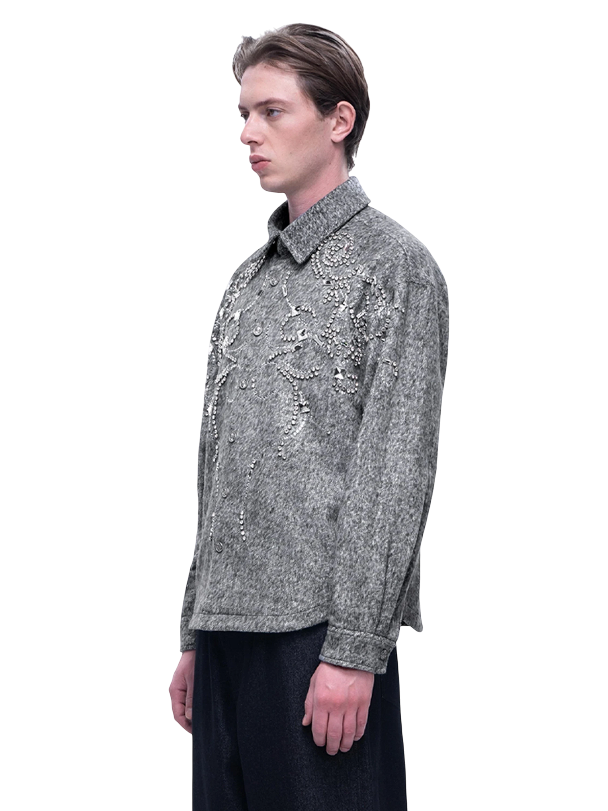 TBHNP Luminous Dawn rhinestone embellished wool-blend shirt — men's gothic streetwear shirt