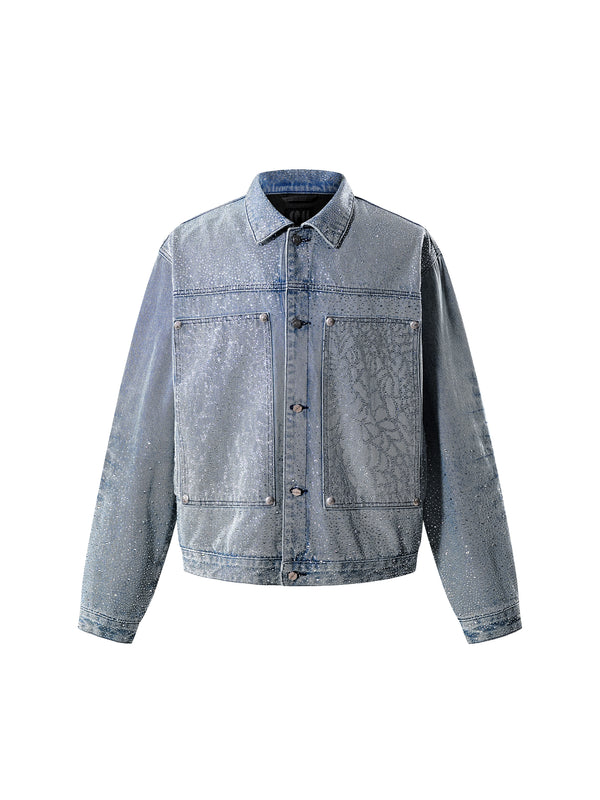 LUMINOUS DAWN RHINESTONE PEARL MESH DENIM JACKET