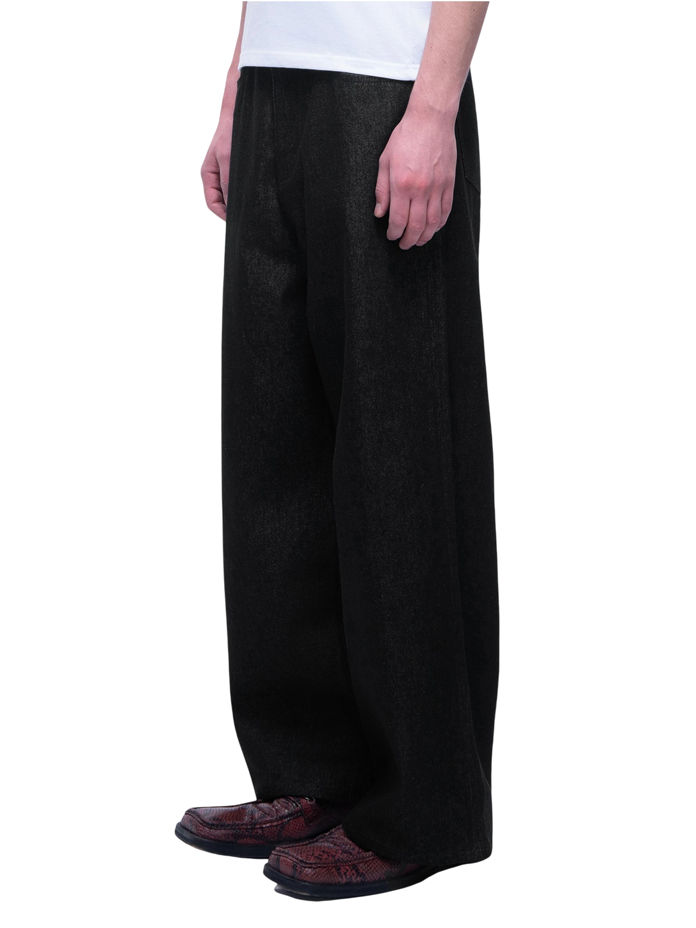 TBHNP Luminous Dawn coated baggy wide-leg jeans, black — men's streetwear denim