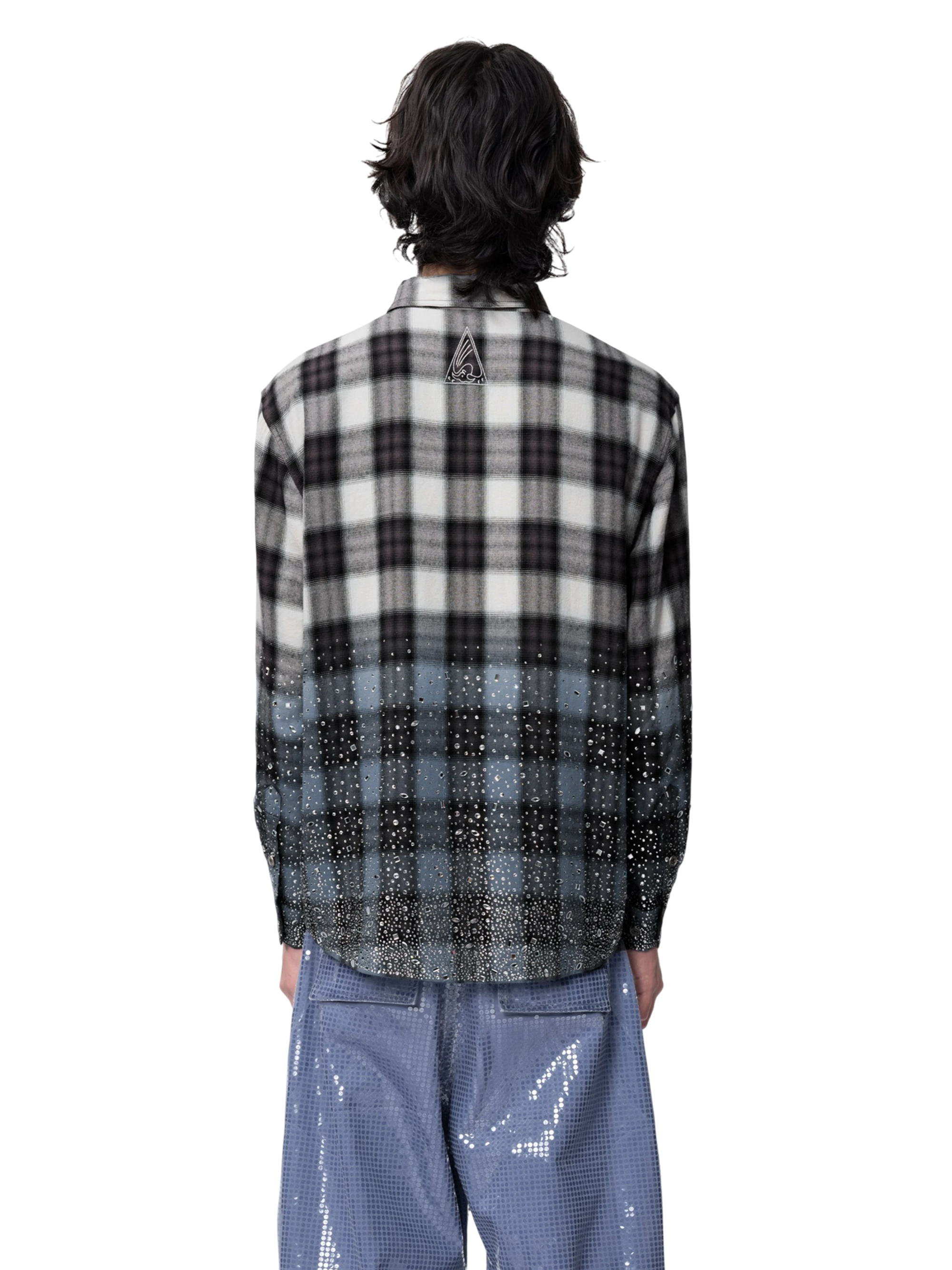 TBHNP Disciple Double Saint rhinestone plaid flannel shirt — men's gothic streetwear button-up