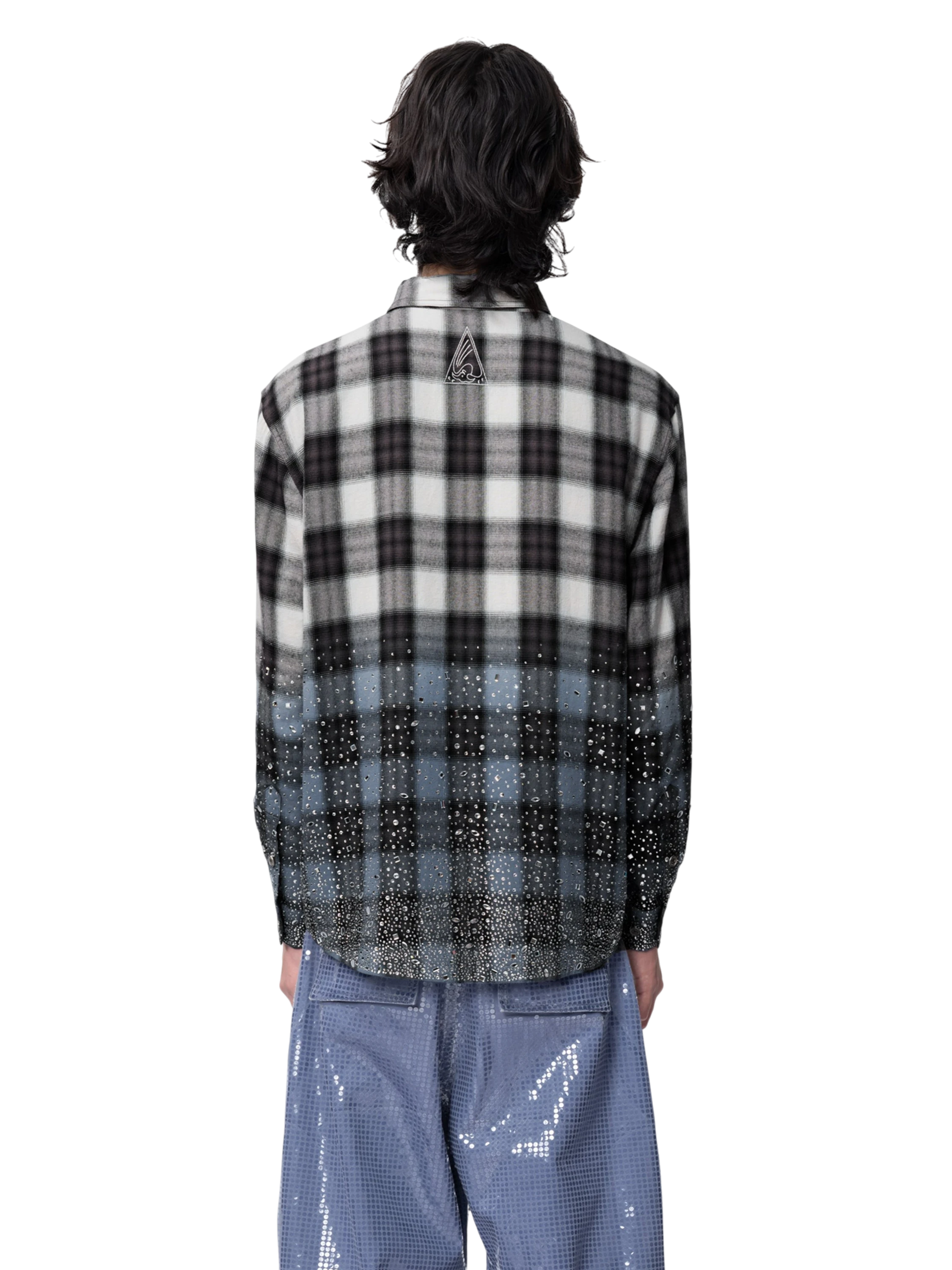 TBHNP Disciple Double Saint rhinestone plaid flannel shirt — men's gothic streetwear button-up
