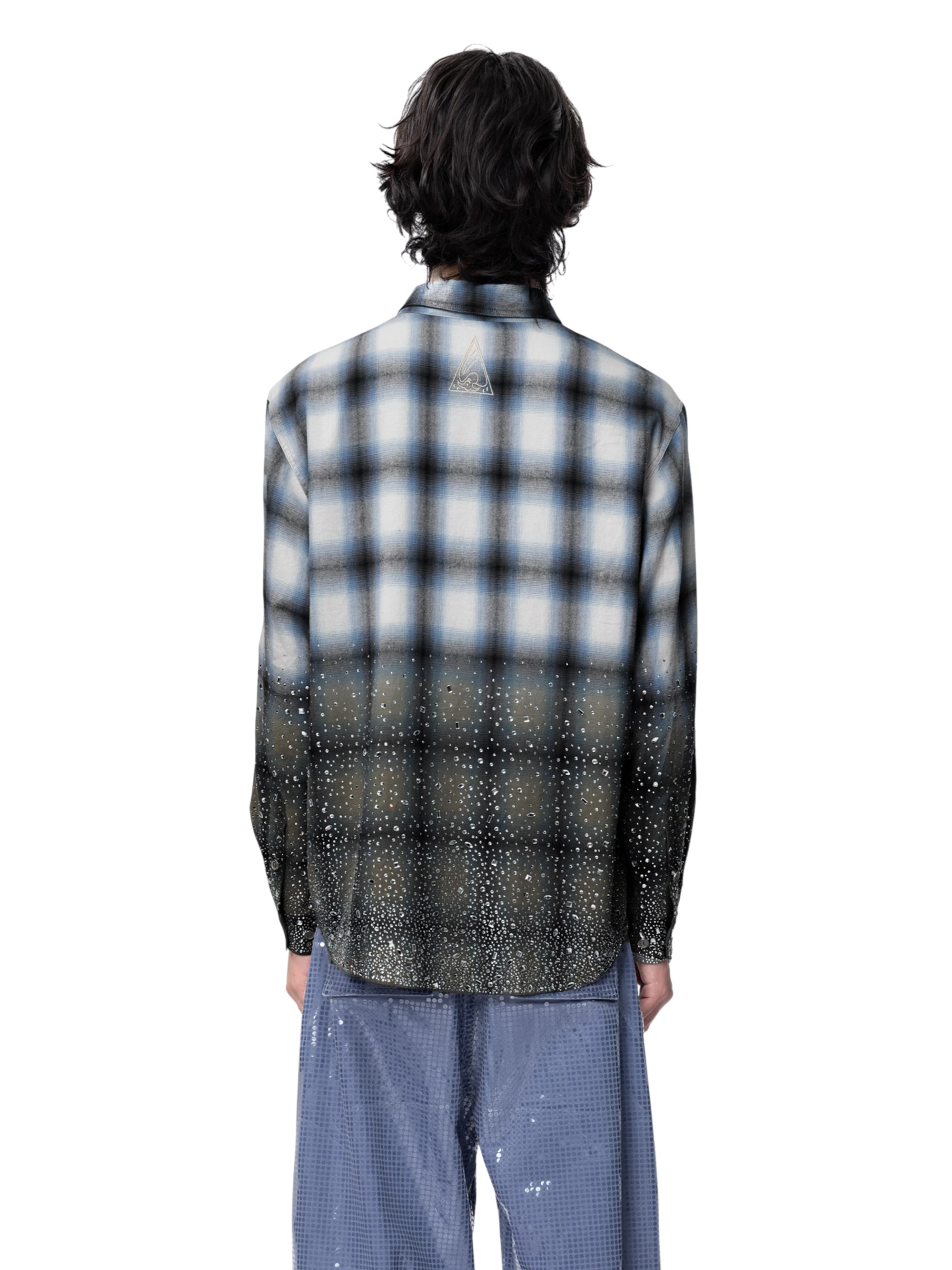 TBHNP Disciple Double Saint rhinestone plaid flannel shirt — men's gothic streetwear button-up