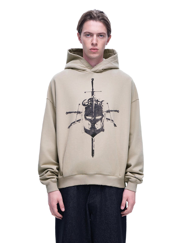 LUMINOUS DAWN KNIGHT AND SWORD PRINTED HOODIE