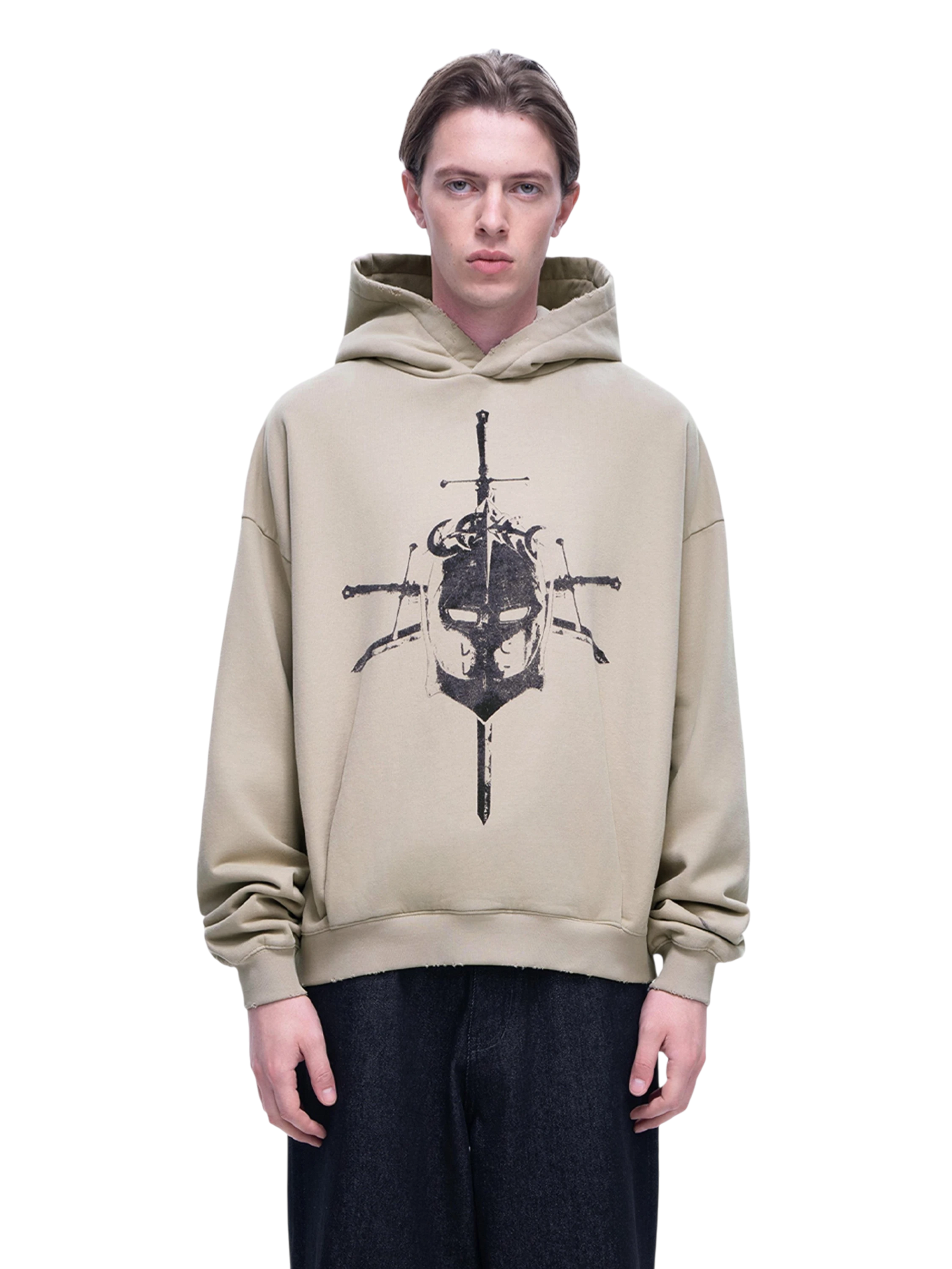 TBHNP Luminous Dawn knight and sword colour-block hoodie — men's streetwear hoodie