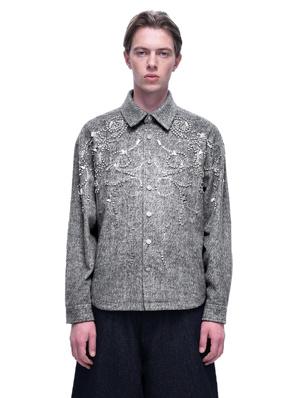 LUMINOUS DAWN RHINESTONE CROPPED SHIRT